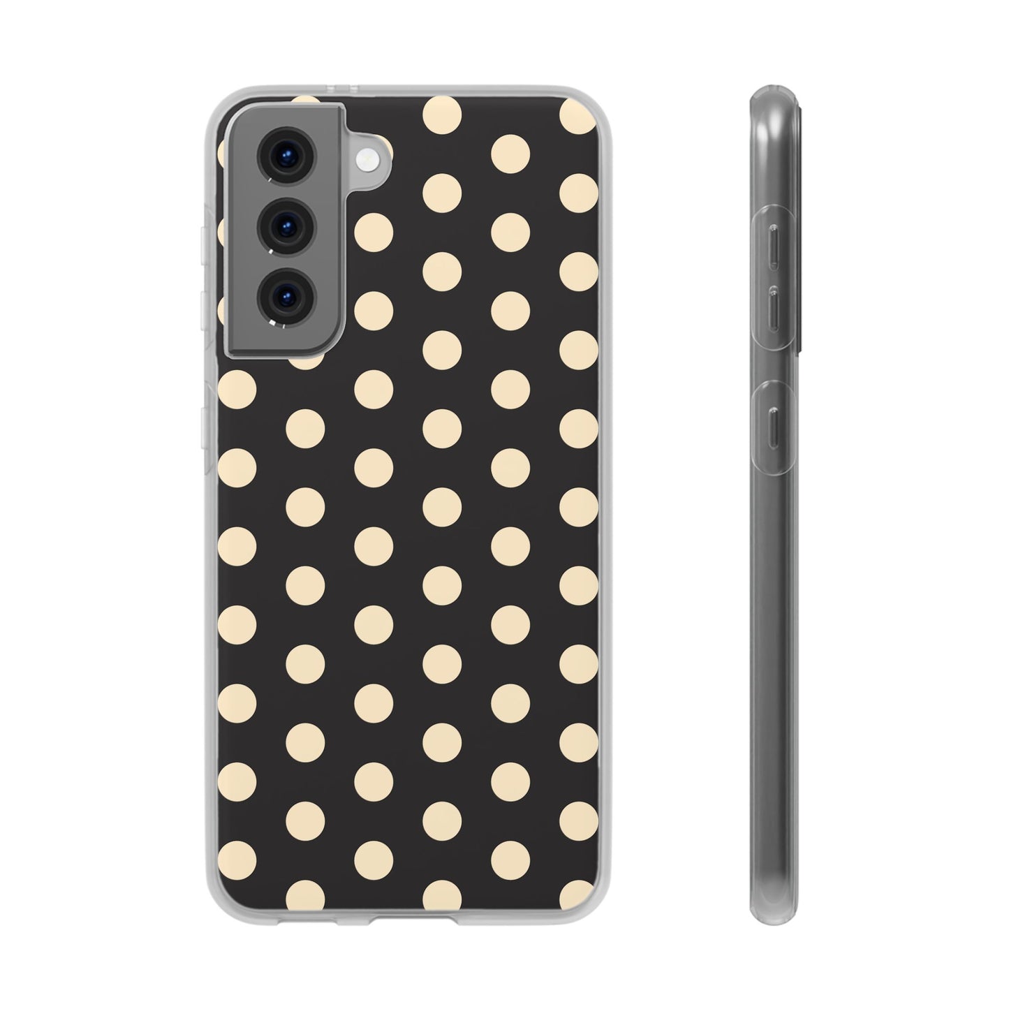 Black & Cream Retro Polka Dot Flexi Case for Apple iPhone, Samsung Galaxy.