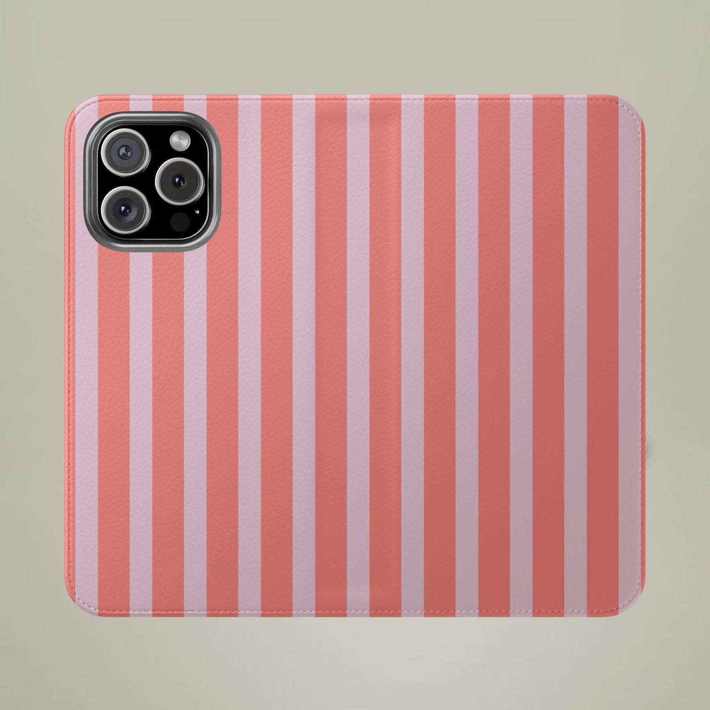 Striped Flip Phone Case — Pink & Coral Vertical Stripe Wallet Cover