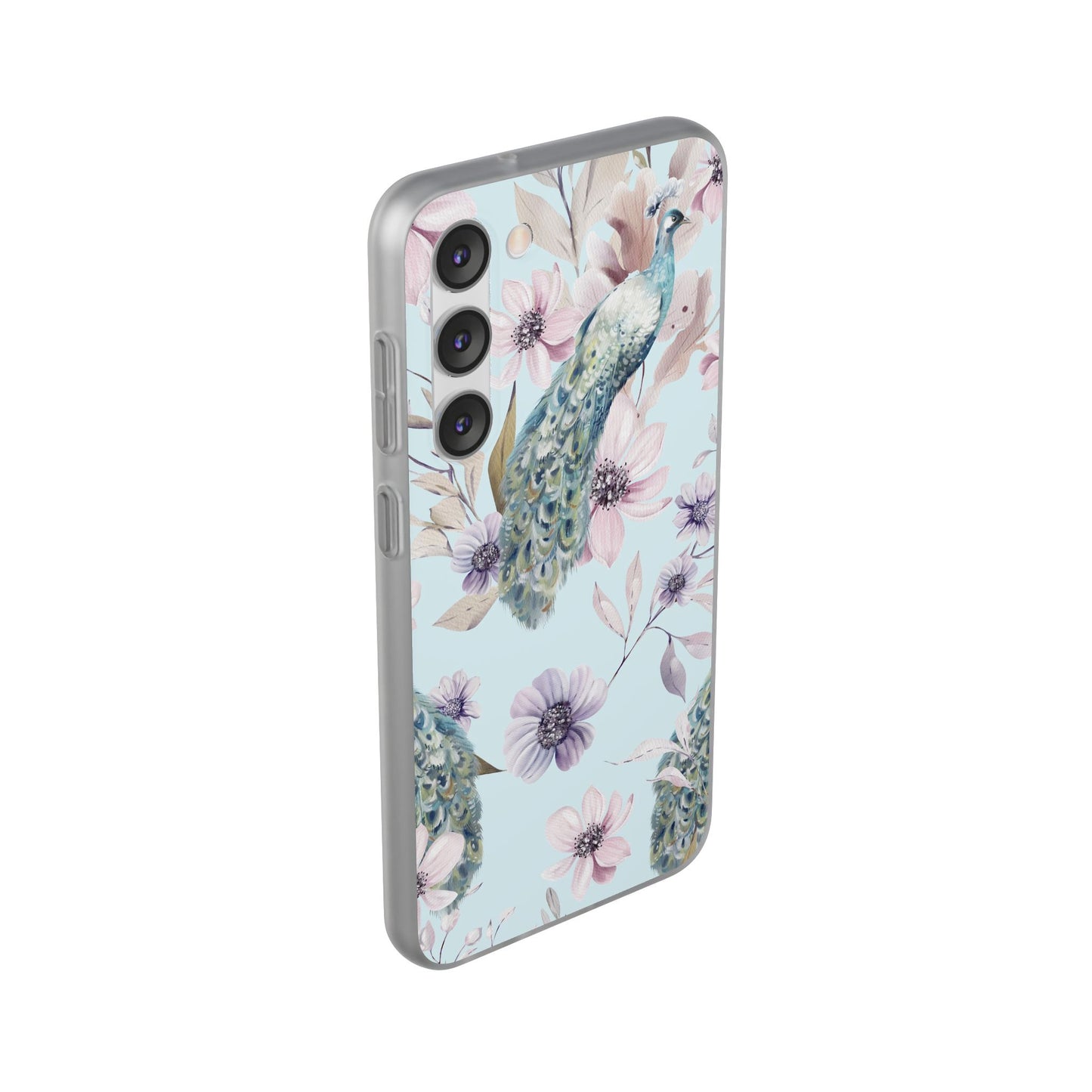 Peacock Floral Phone Case — Pastel Watercolor Bird Slim Case