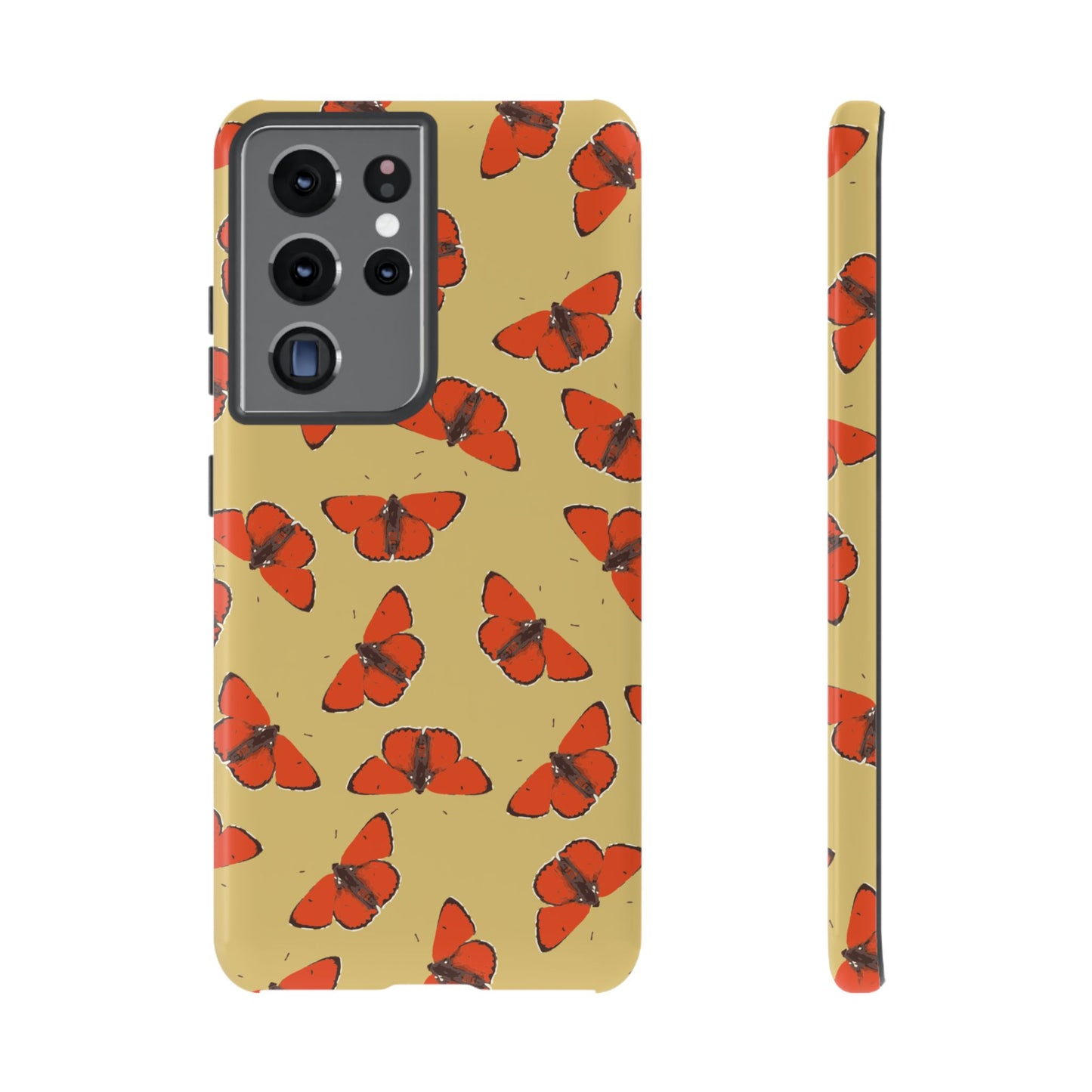 Red Butterfly Pattern Tough Phone Case — Retro Butterflies on Yellow