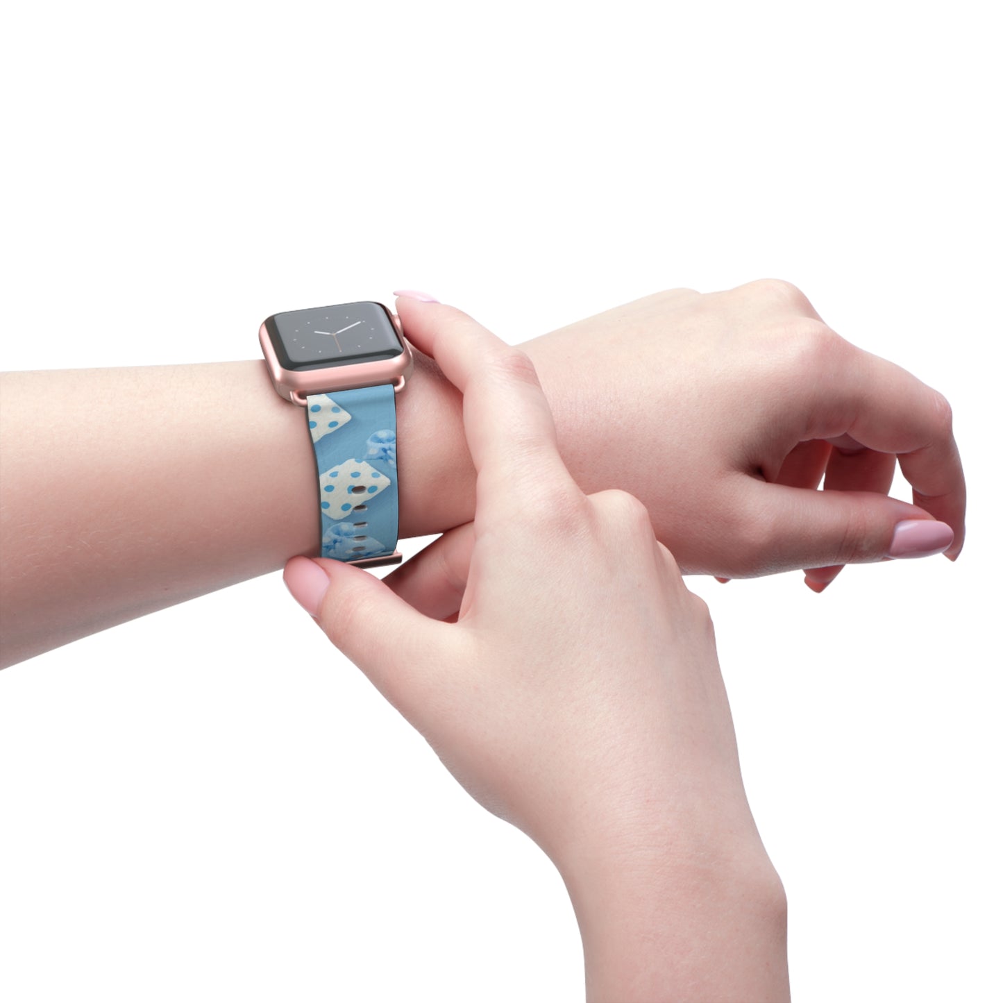 Apple Watch strap in pastel blue candy style, colorful accessory for everyday wear, faux-leather band with steel buckle