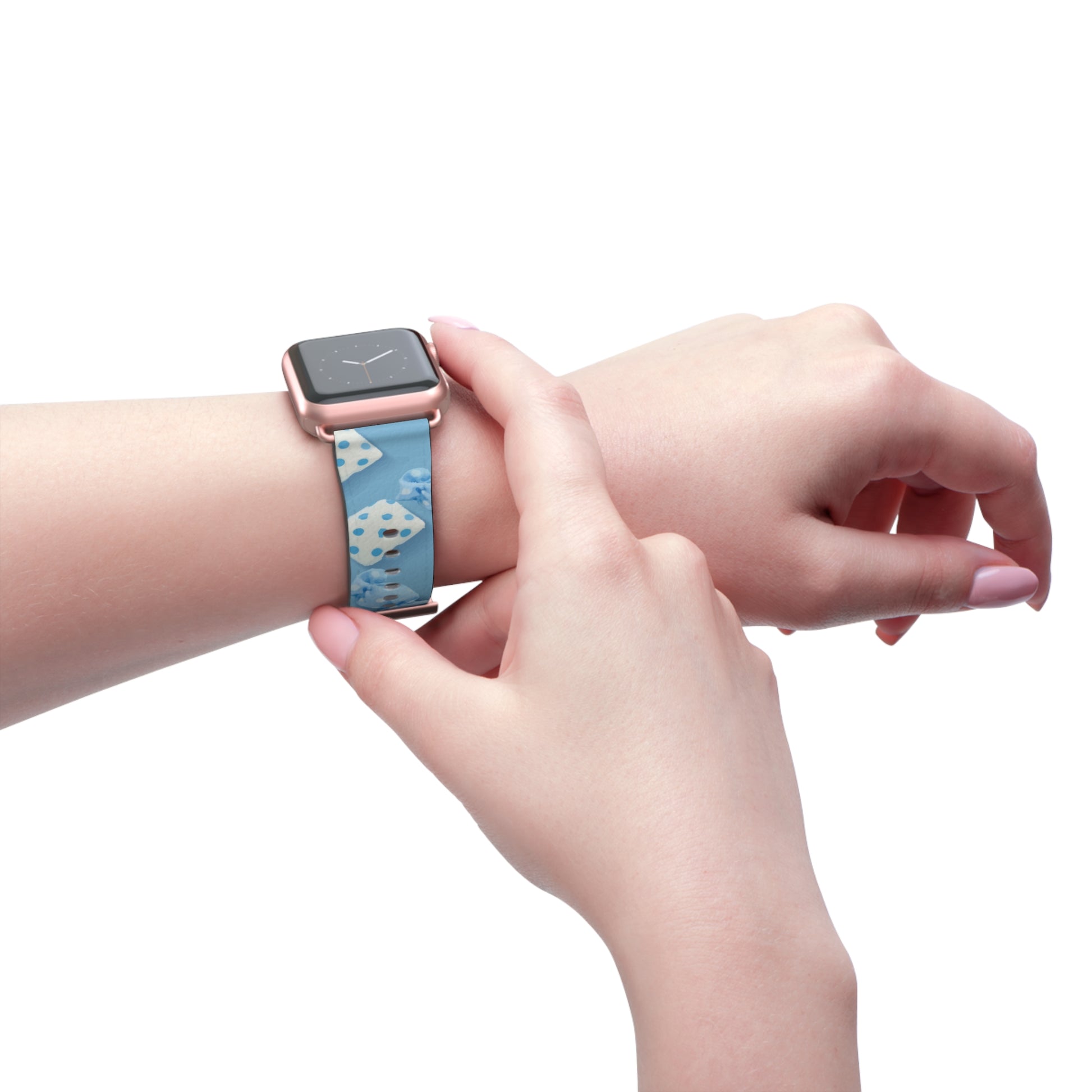 Apple Watch strap in pastel blue candy style, colorful accessory for everyday wear, faux-leather band with steel buckle