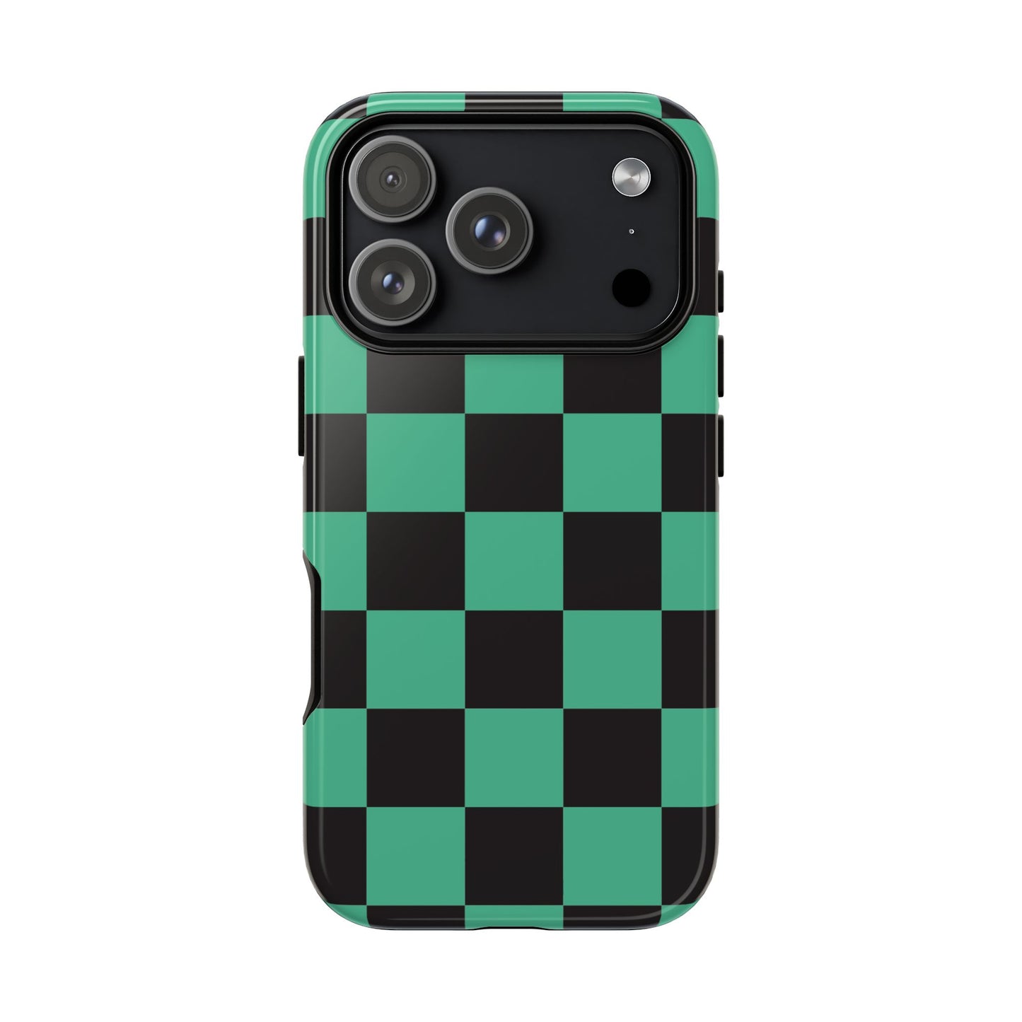 Tanjiro Checkerboard Tough Phone Case – Green & Black Protective Cover