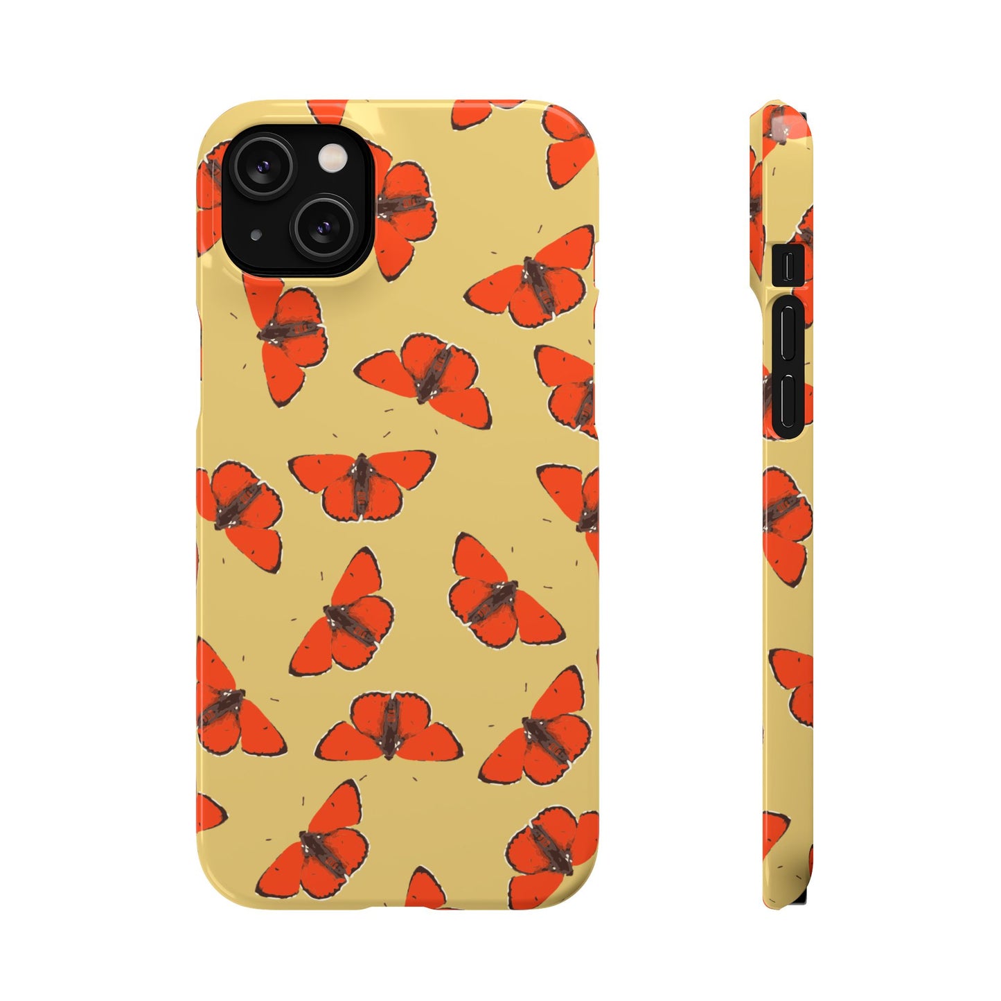 Butterfly Snap Phone Case — Red Moth Pattern on Mustard Background