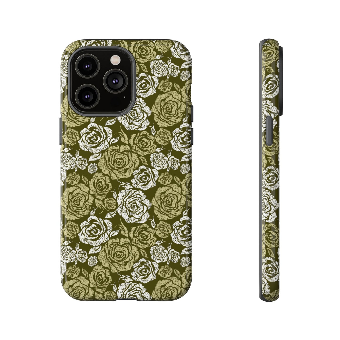Floral Olive Rose Pattern Tough Phone Case