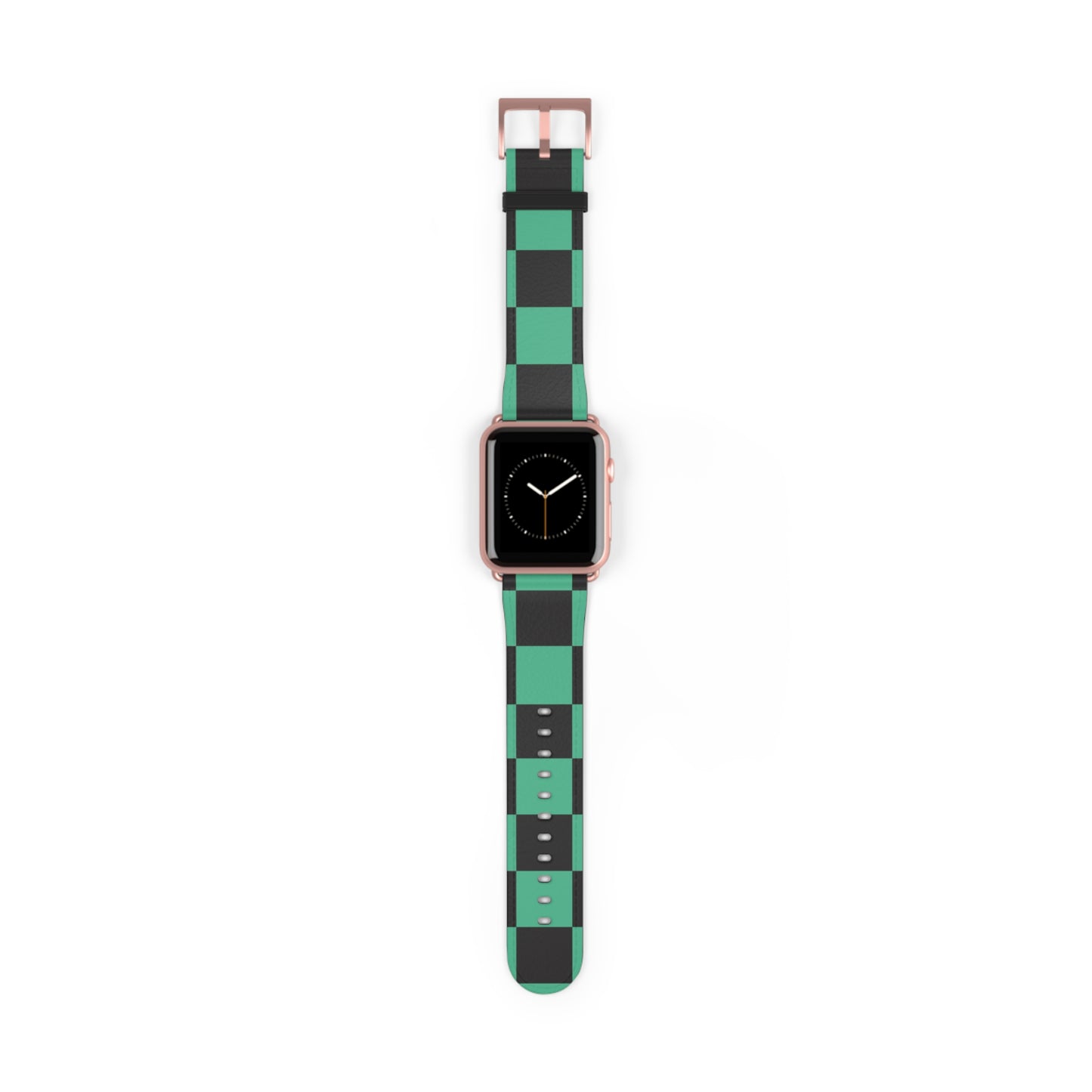 Tanjiro Apple Watch band with black and green chequered pattern, luxury faux-leather strap, fashion accessory