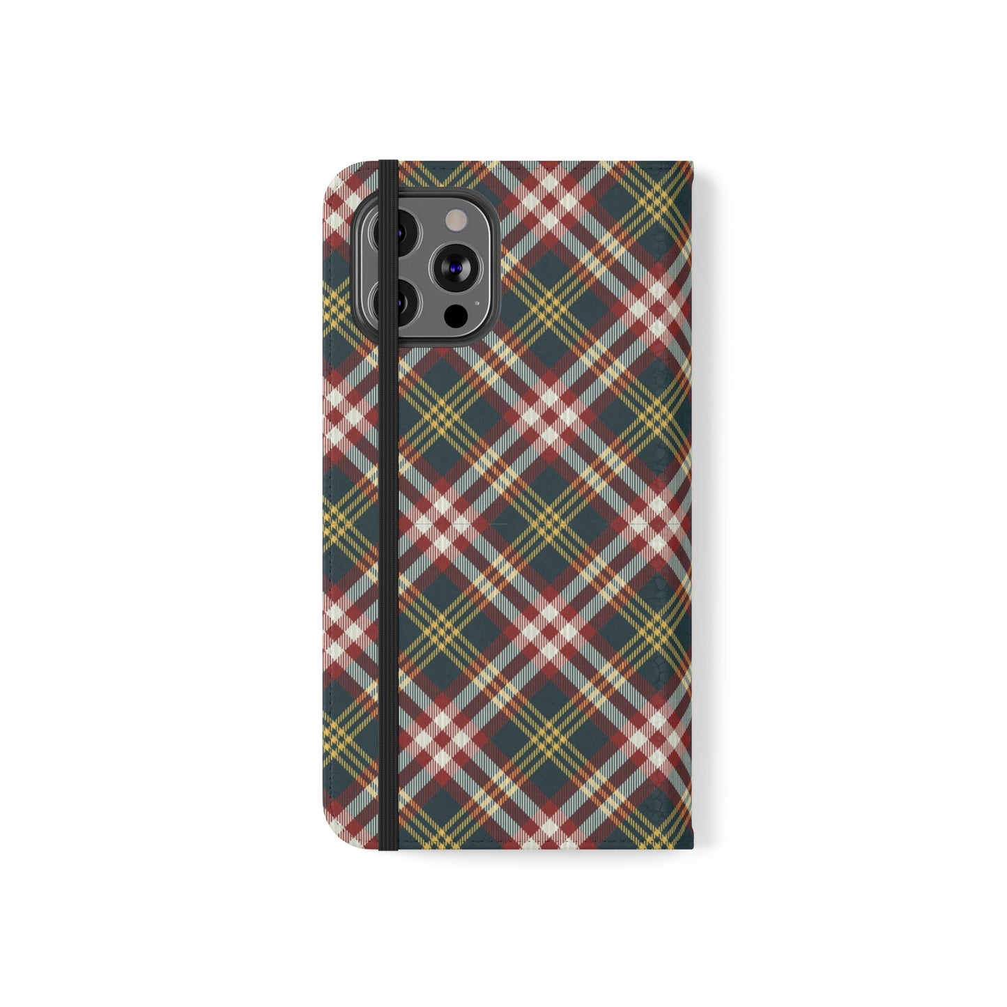 Tartan Flip Phone Case — Yellow & Red Plaid Wallet Cover