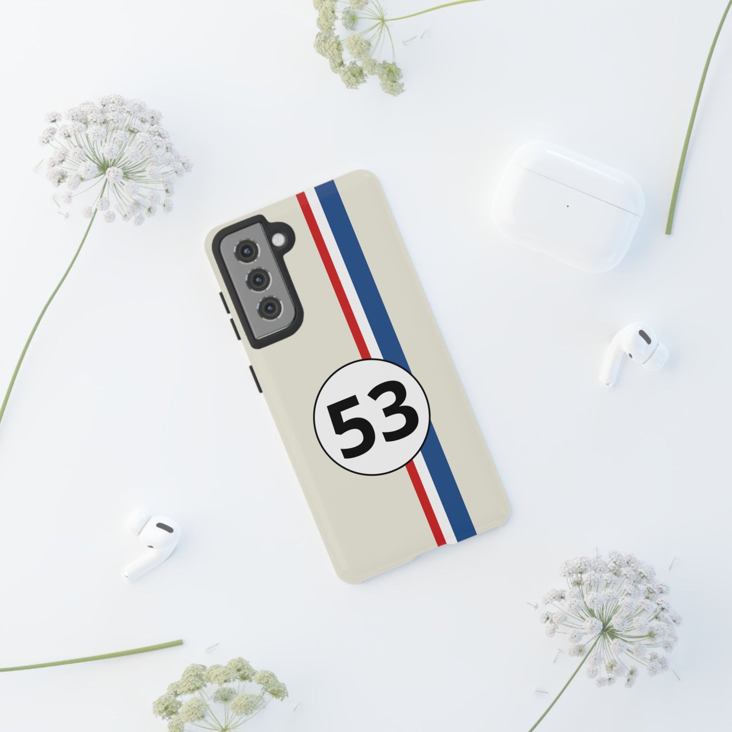 Racing Stripe Personalised Number Tough Phone Case for Apple iPhone, Samsung Galaxy and Google Pixel.