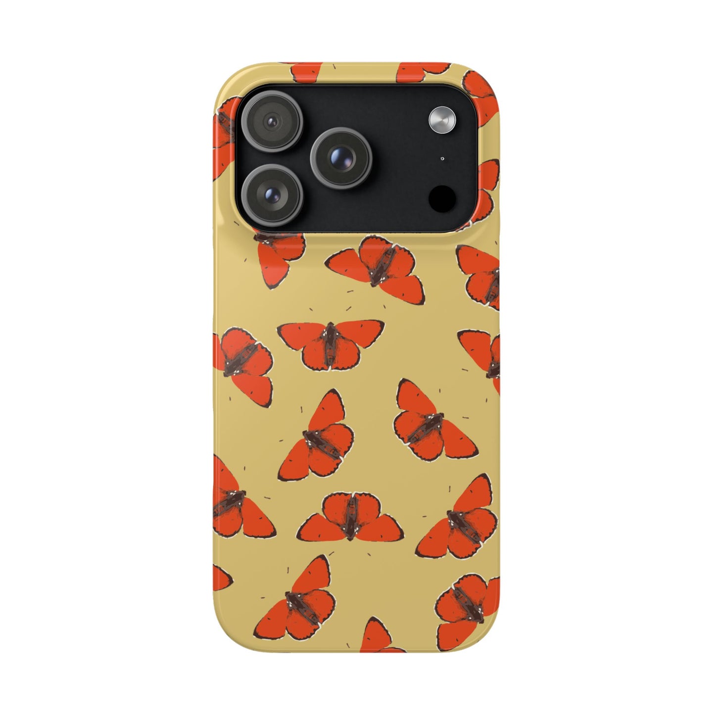 Butterfly Snap Phone Case — Red Moth Pattern on Mustard Background