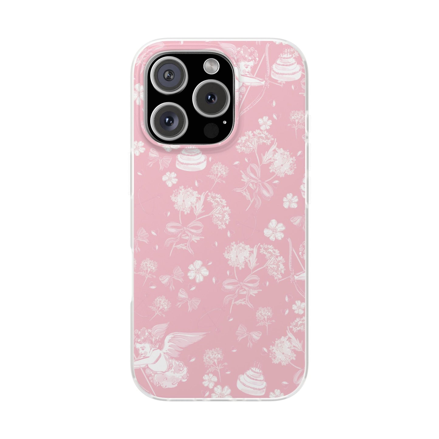 Pink Floral Cherub Flexi Phone Case for Apple iPhone and Samsung Galaxy.