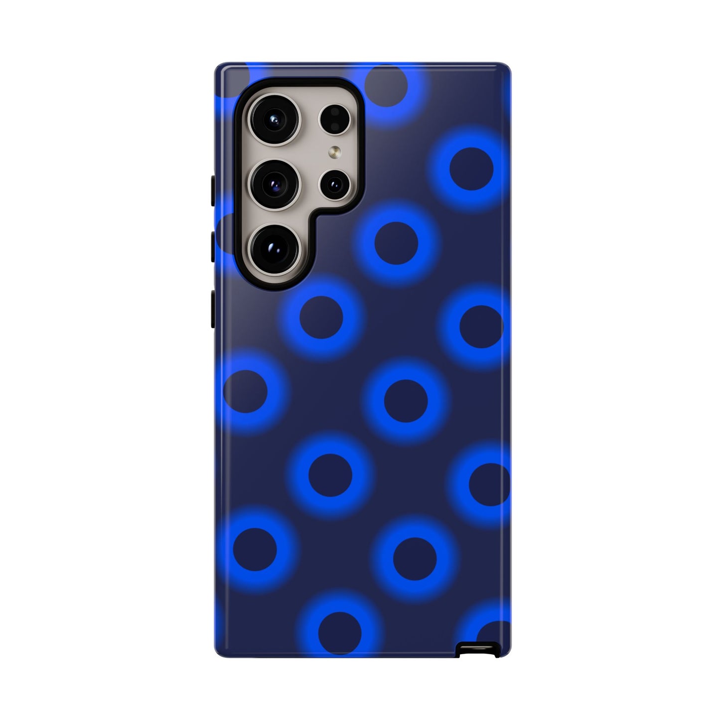 Blue Neon Dot Tough Phone Case — Protective iPhone Cover with Geometric Ring Pattern