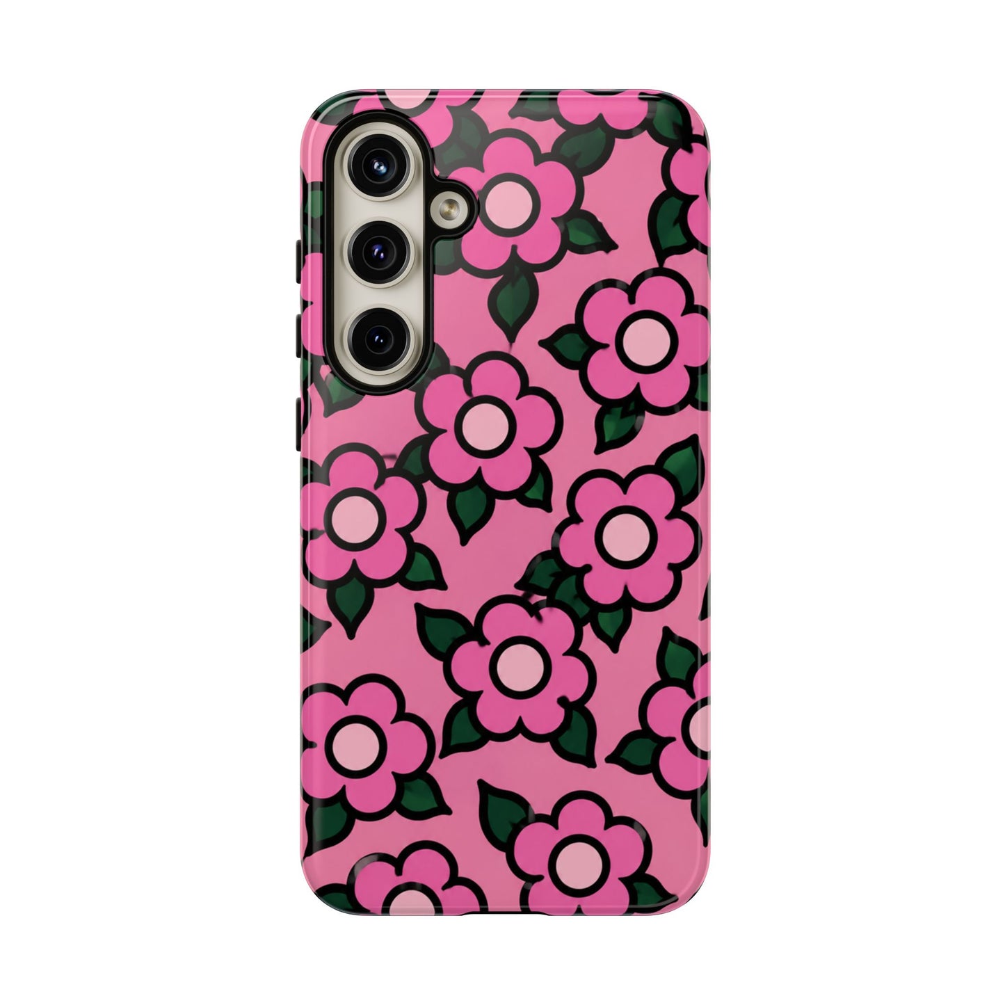 Pink Floral Tough Phone Case — Cute Retro Flower Protective Cover