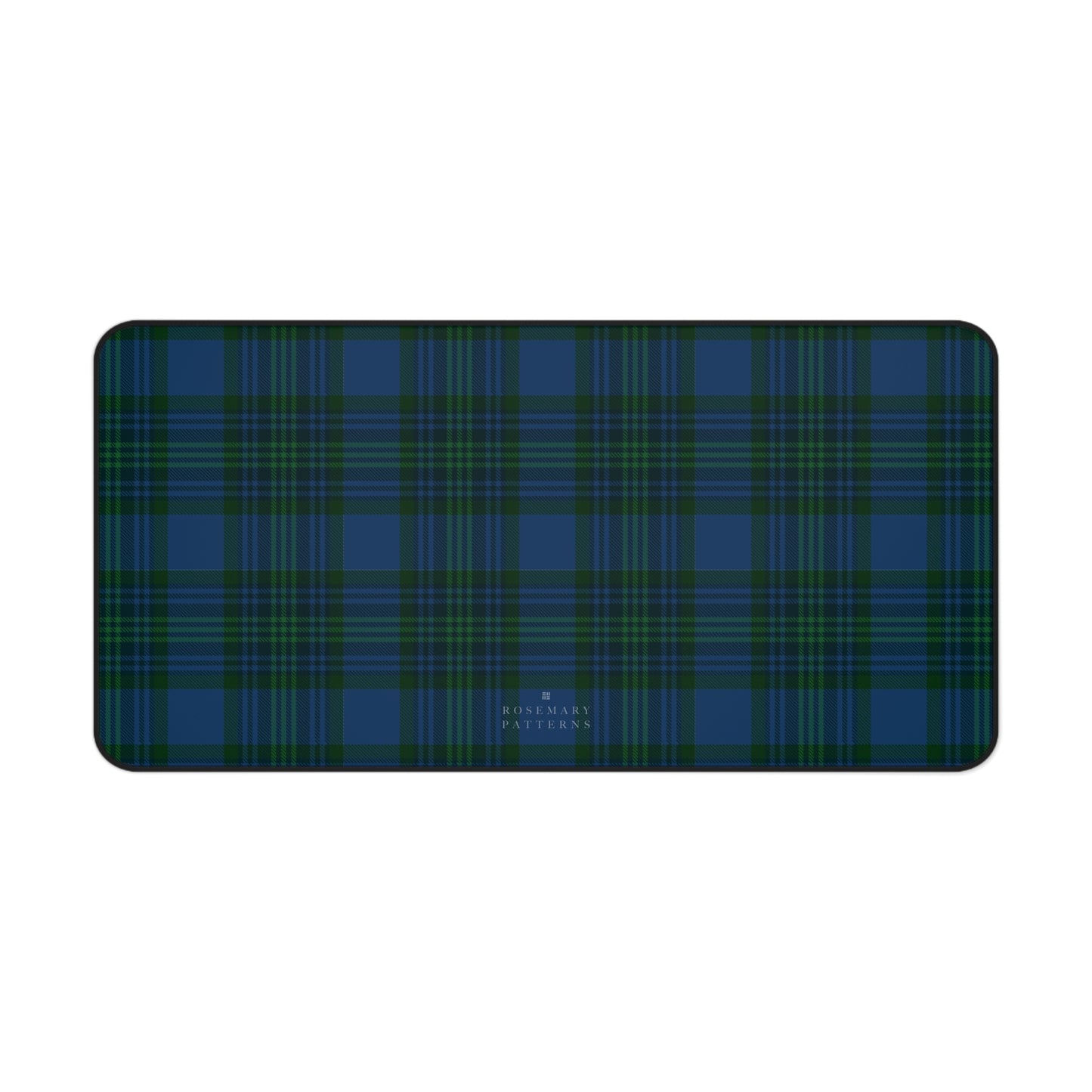 Plaid desk mat in blue green tartan, stylish computer desk mat for home office, anti-slip, hemmed edges