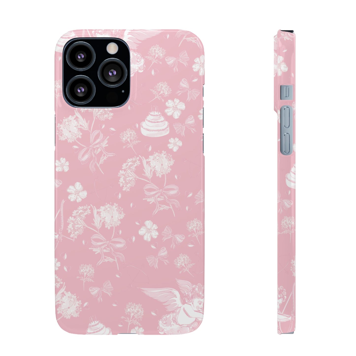 Pink Floral Slim Phone Case for Apple iPhone, Samsung Galaxy and Google Pixel.