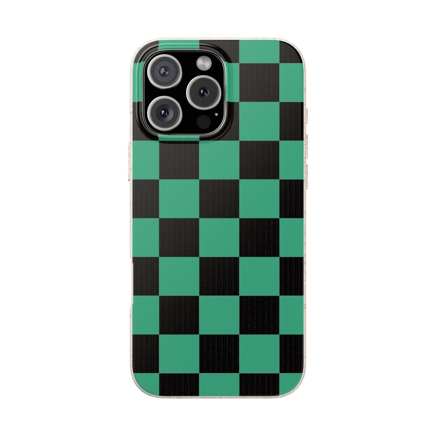 Biodegradable Checkerboard Phone Case — Green & Black Tanjiro Eco Smartphone Cover for Apple iPhone and Samsung Galaxy.