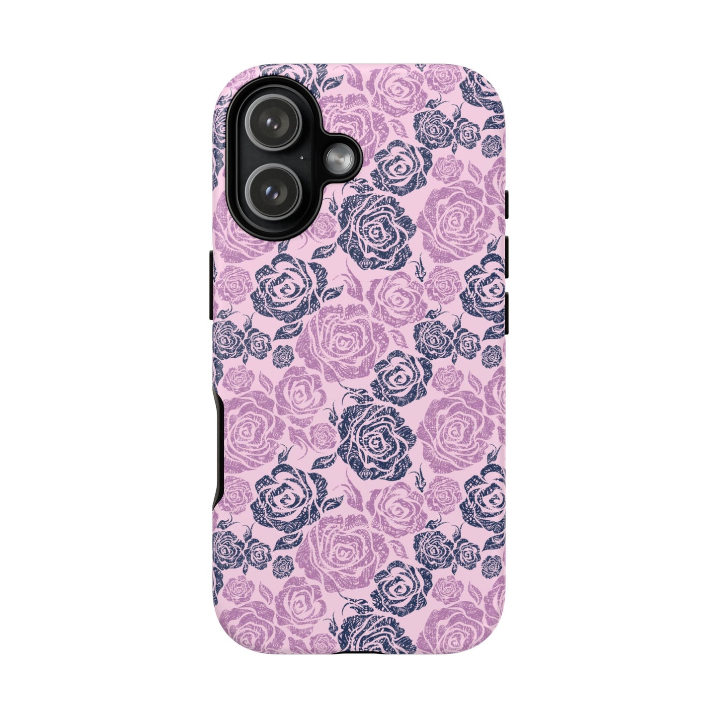 Floral Rose Tough Phone Case — Pink & Slate Rose Pattern