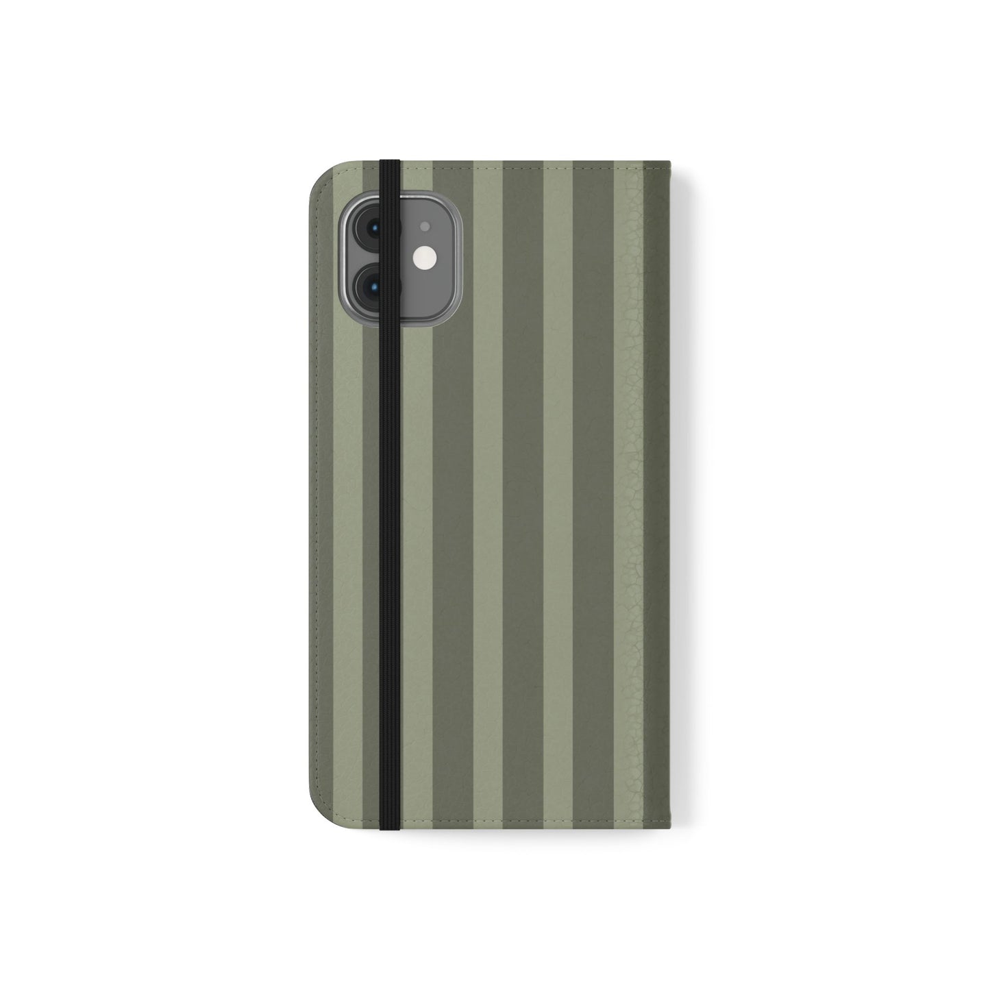 Olive Vertical Stripe Flip Phone Case — Wallet Cover with Card Slots