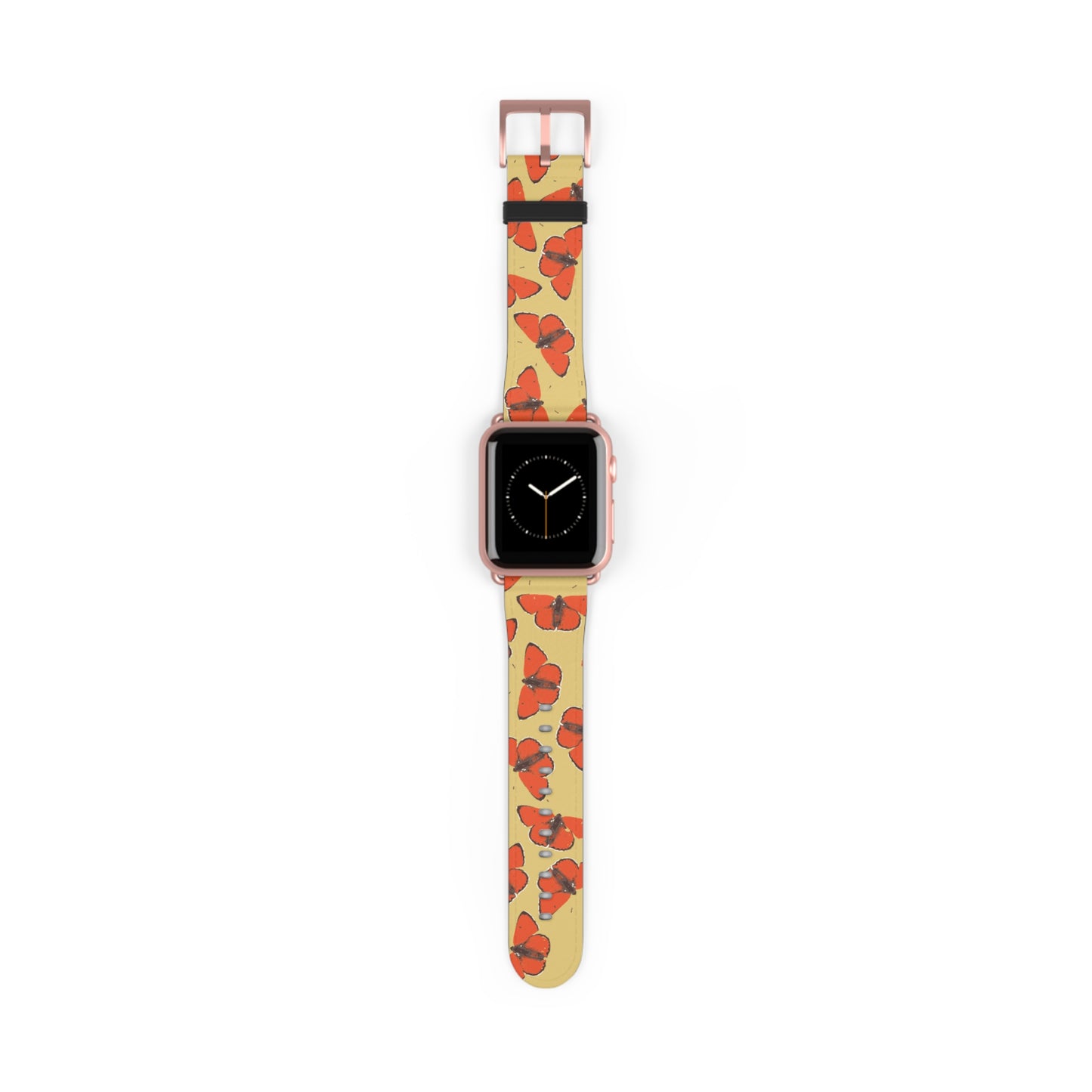 Red Butterfly Watch Band for Apple Watch, colorful accessory with faux-leather strap, perfect gift for her