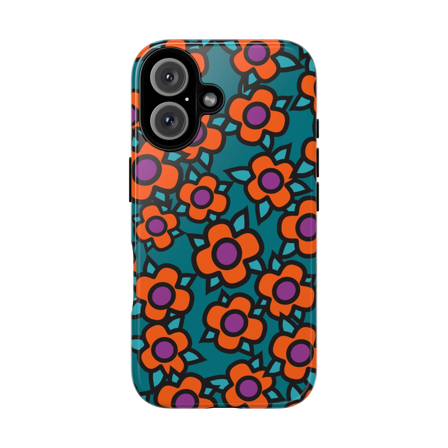 Floral Pop Tough Phone Case — Retro Orange & Teal Flower Pattern