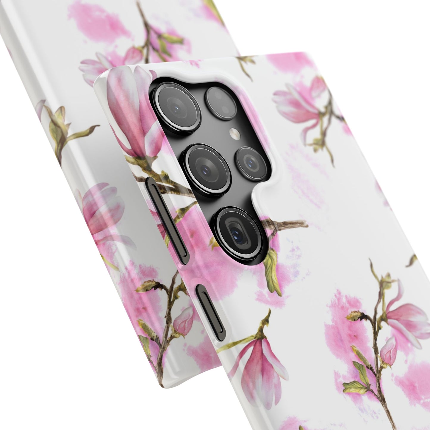 Floral Magnolia Slim Phone Case – Pink Watercolor Snap Case for Apple iPhone and Samsung Galaxy.