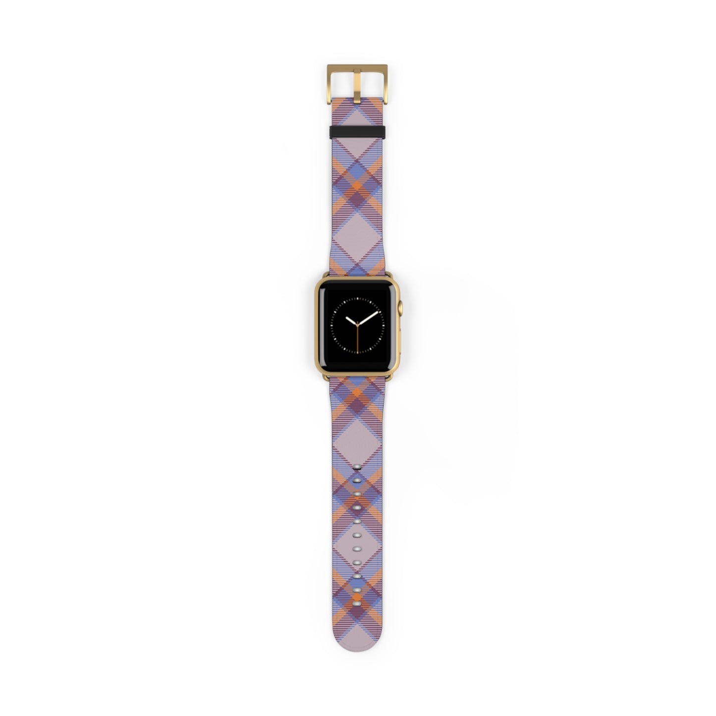 Tartan plaid watch band in orange and green for Apple Watch, stylish gift idea, faux-leather strap with stainless steel buckle