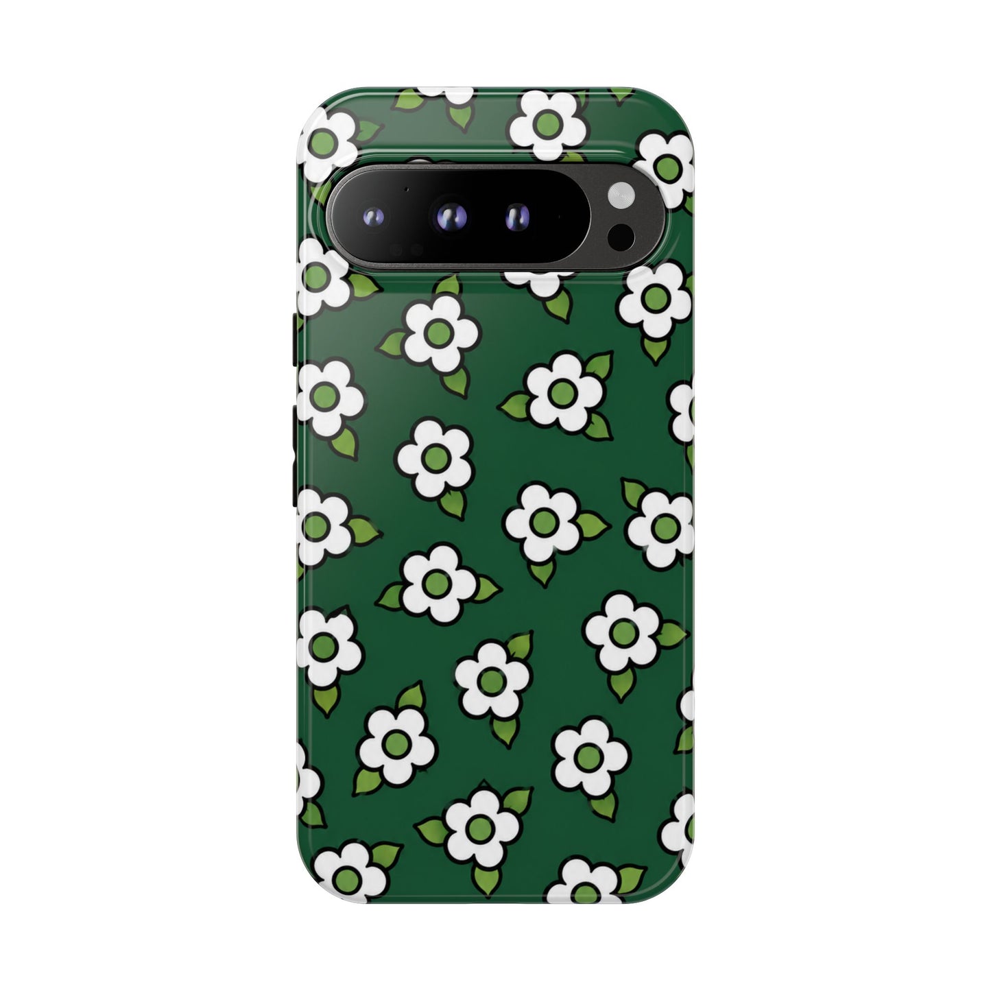 Floral Tough Case — Green White Daisy Protective Phone Cover