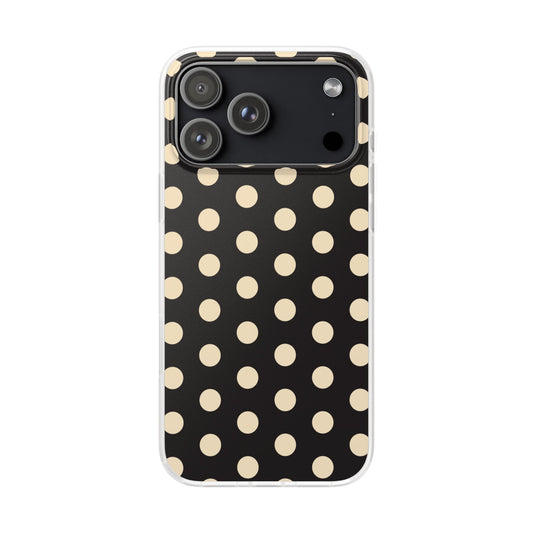 Black & Cream Retro Polka Dot Flexi Case for Apple iPhone, Samsung Galaxy.