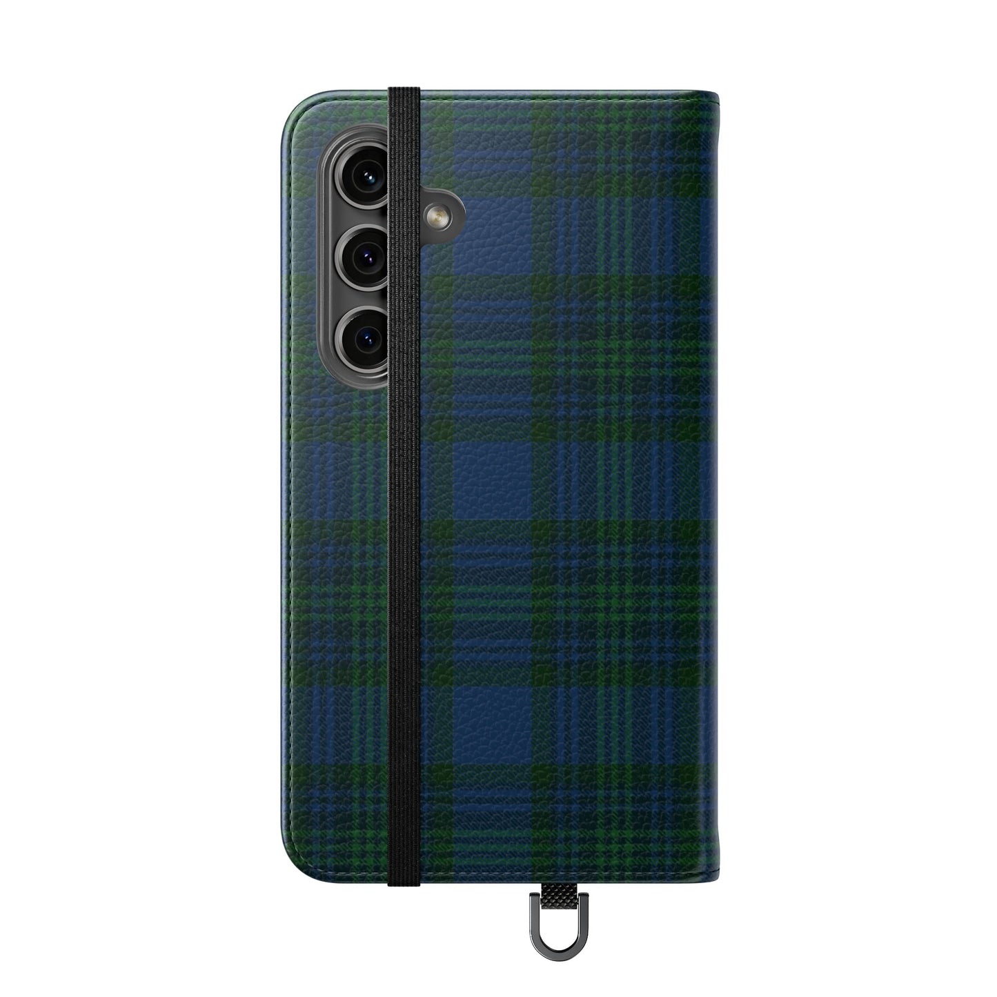 Tartan Flip Phone Case — Navy & Green Plaid Wallet Cover