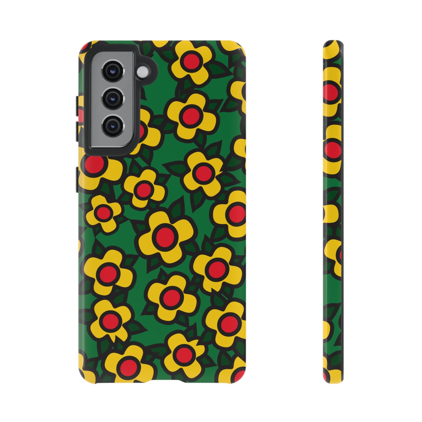 Floral Pop Tough Phone Case — Retro Yellow Red Flower Pattern