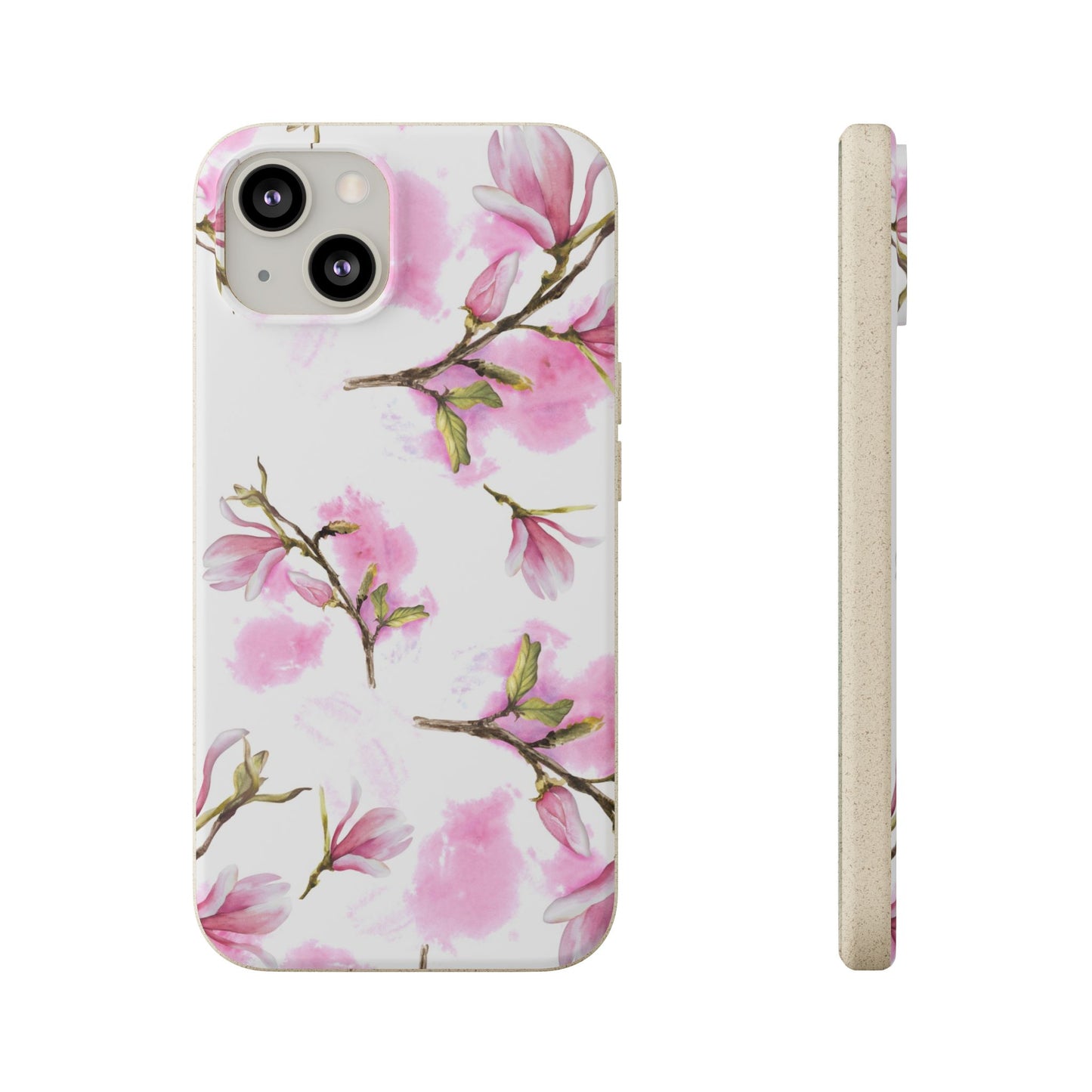 Biodegradable Phone Case — Pink Magnolia Floral Eco Phone Cover for Apple iPhone and Samsung Galaxy.