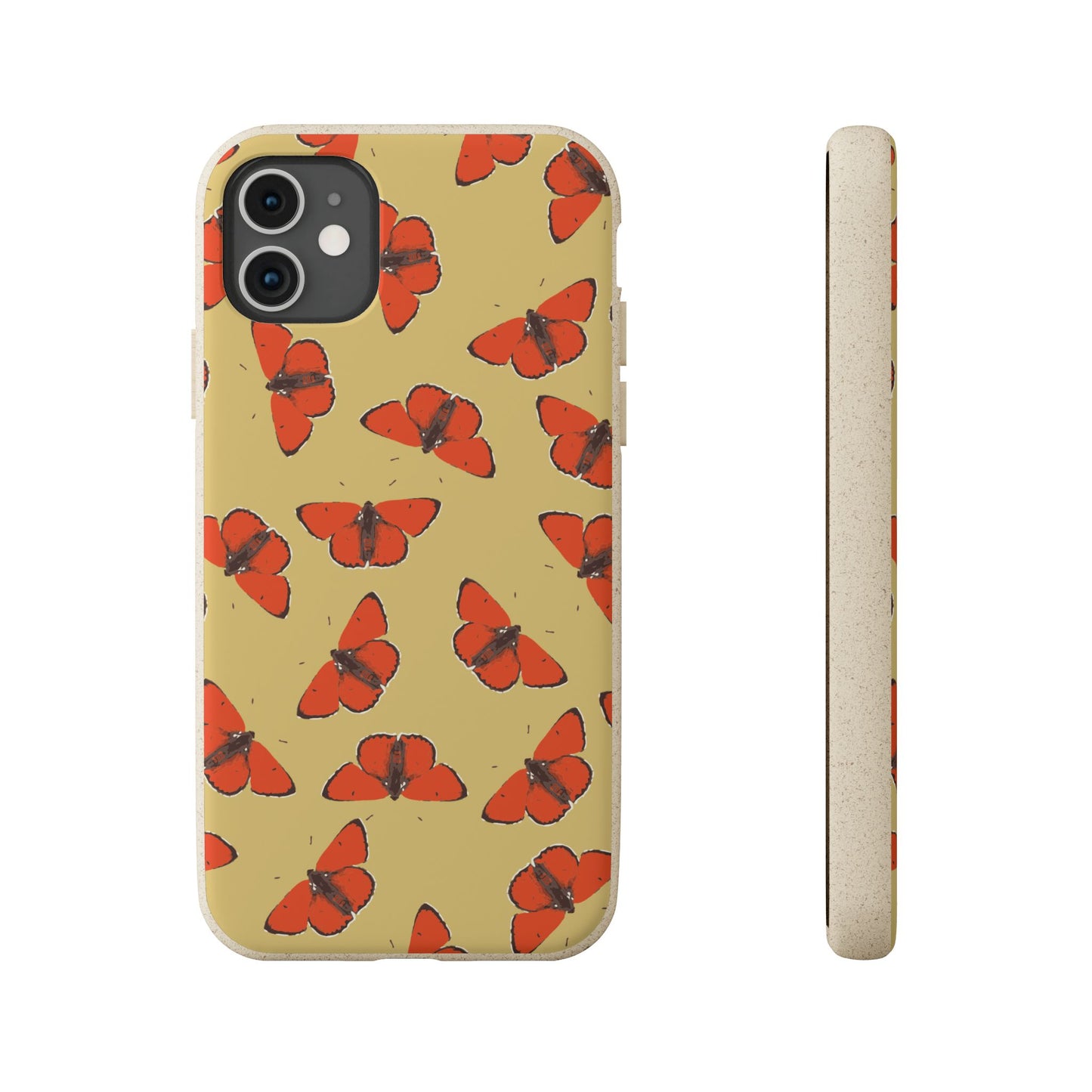 Biodegradable Retro Red Butterfly Pattern Phone Case for Apple iPhone and Samsung Galaxy.