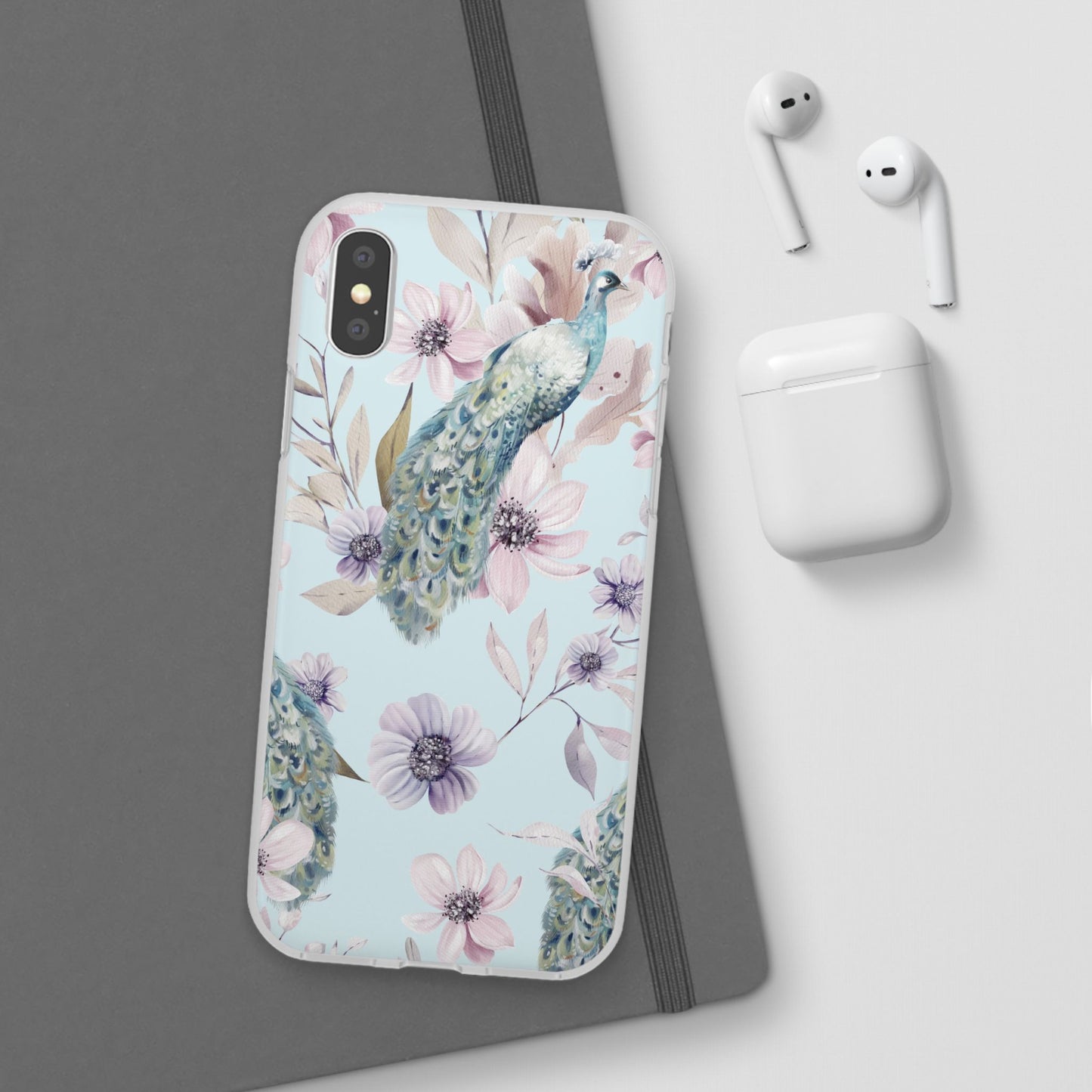Peacock Floral Phone Case — Pastel Watercolor Bird Slim Case