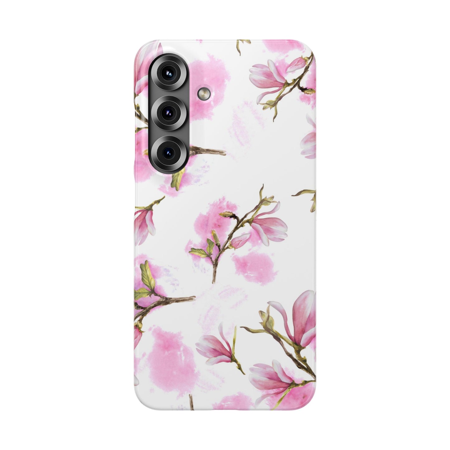 Floral Magnolia Slim Phone Case – Pink Watercolor Snap Case for Apple iPhone and Samsung Galaxy.