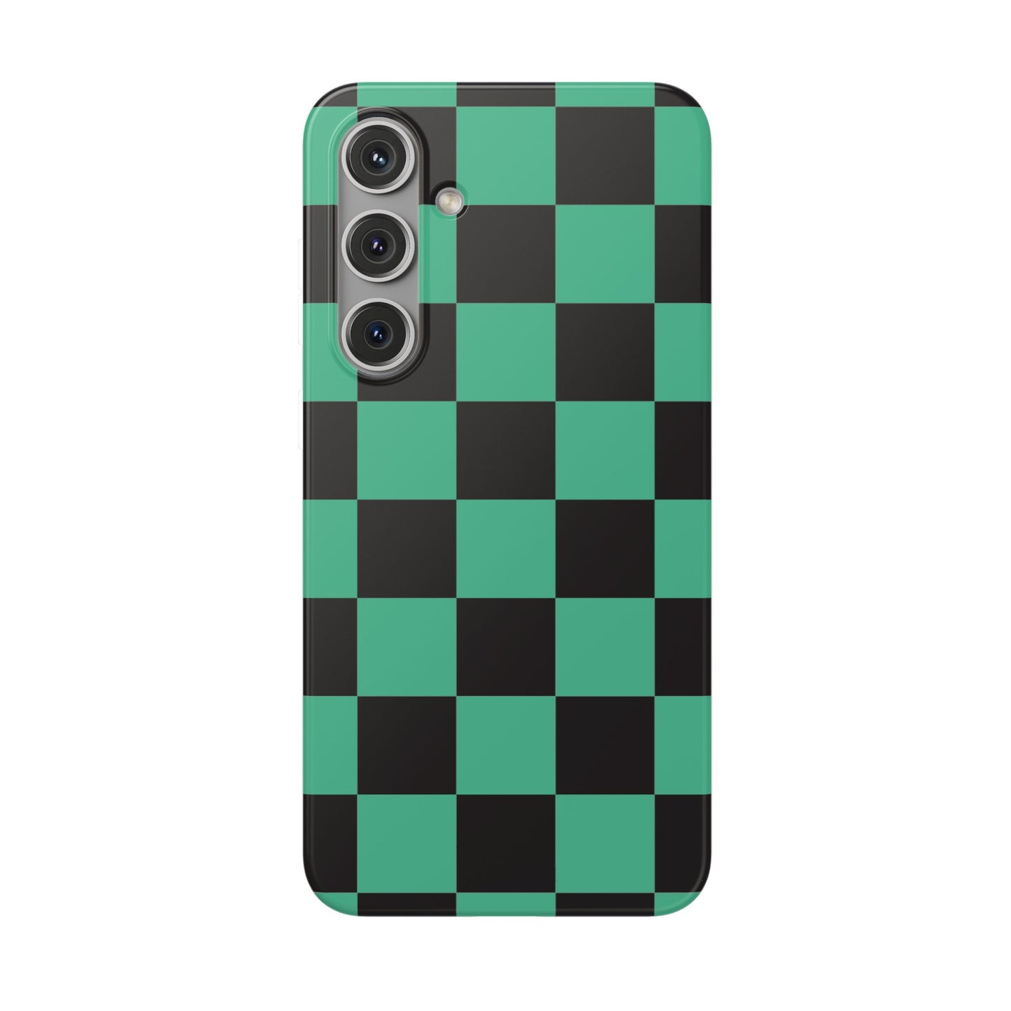 Tanjiro Checkerboard Green and Black Flexi Phone Case for Apple iPhone and Samsung Galaxy.