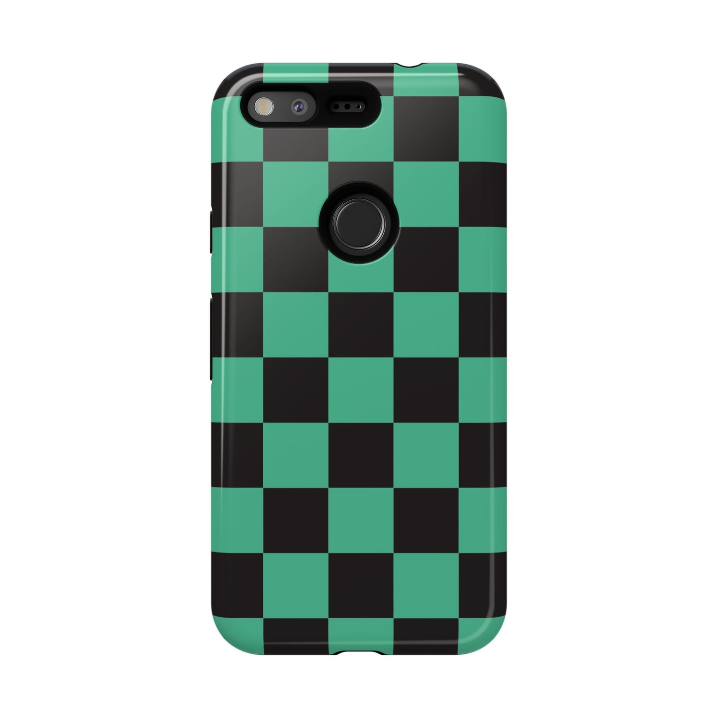 Tanjiro Checkerboard Tough Phone Case – Green & Black Protective Cover