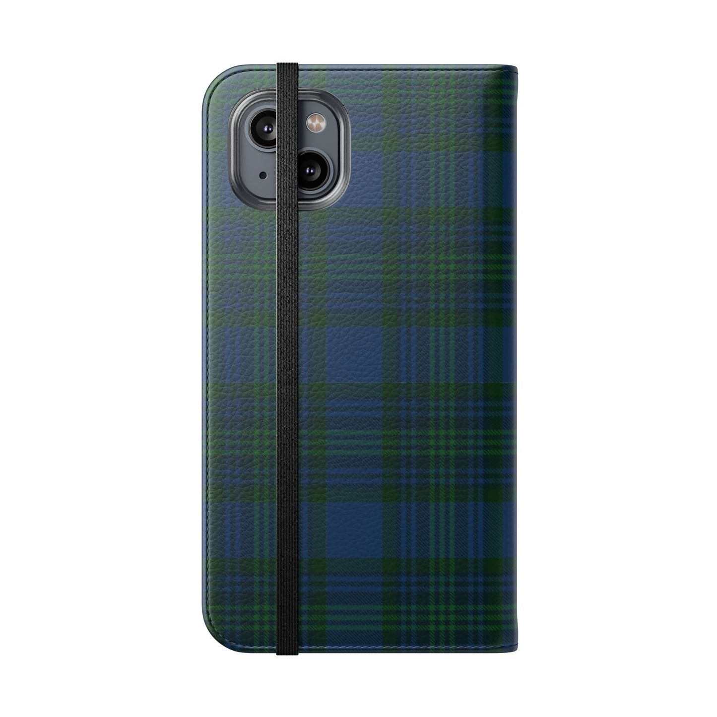 Tartan Flip Phone Case — Navy & Green Plaid Wallet Cover
