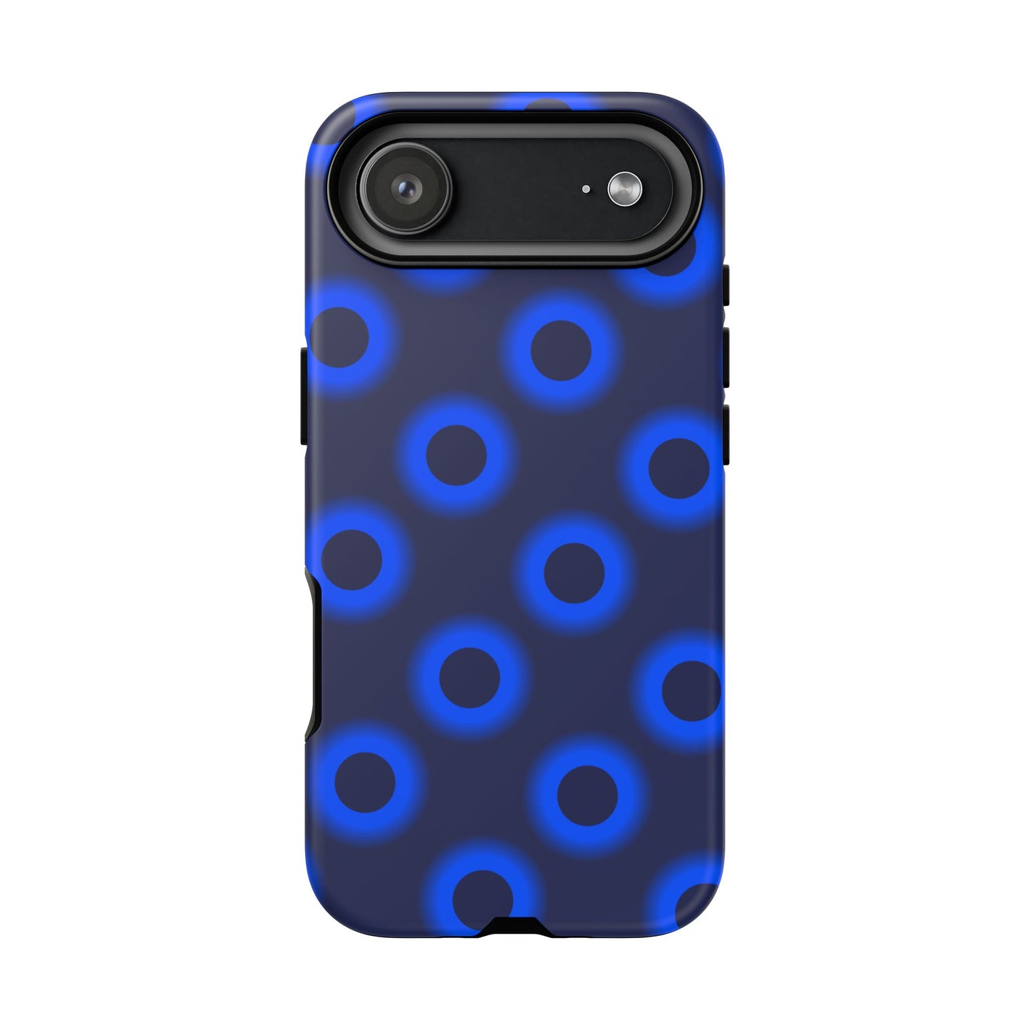 Blue Neon Dot Tough Phone Case — Protective iPhone Cover with Geometric Ring Pattern