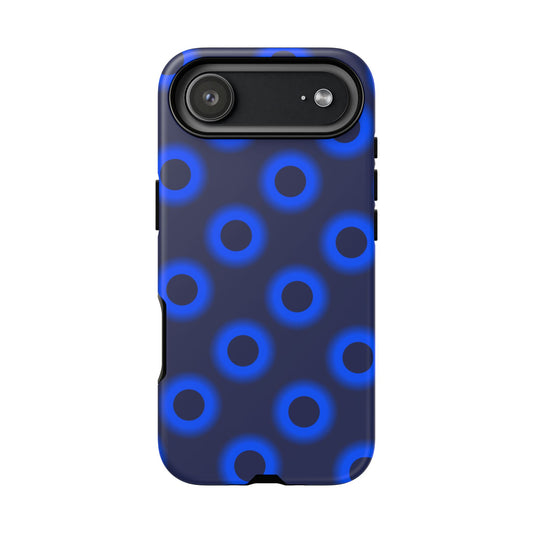Blue Neon Dot Tough Phone Case — Protective iPhone Cover with Geometric Ring Pattern