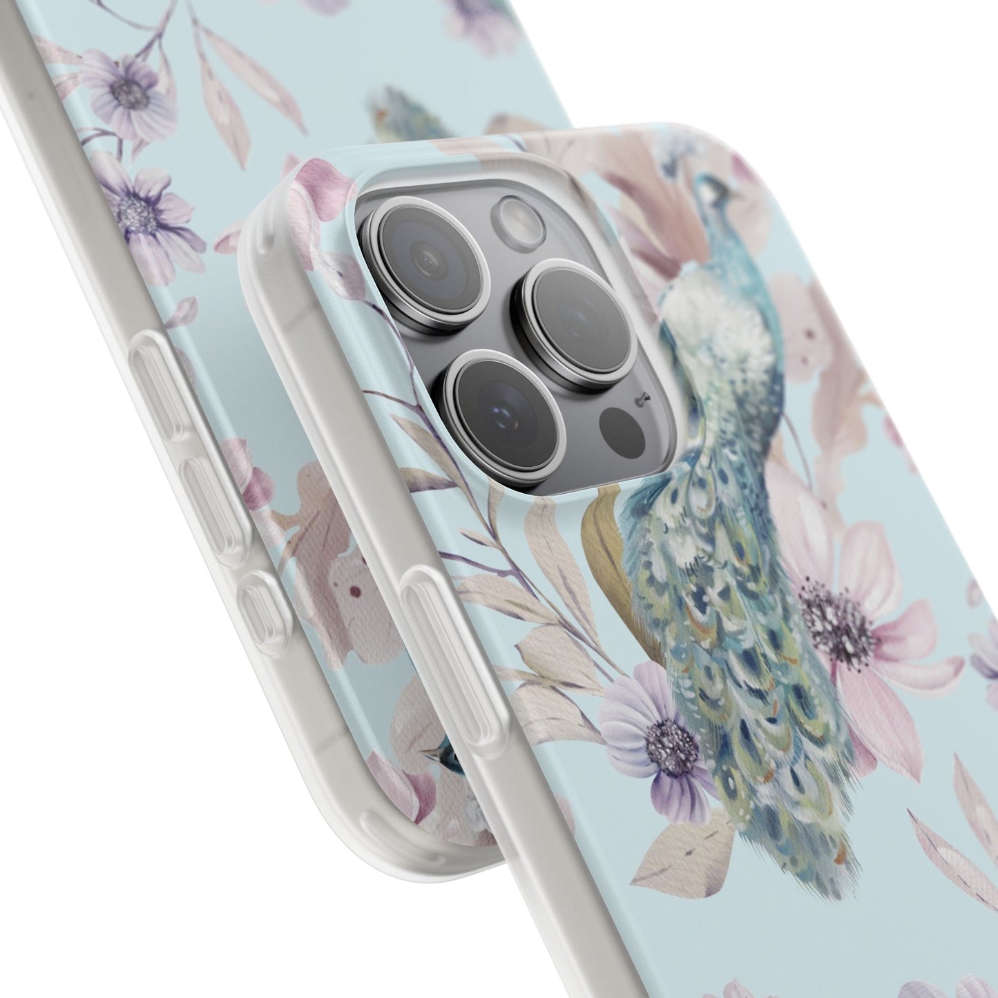 Peacock Floral Phone Case — Pastel Watercolor Bird Slim Case