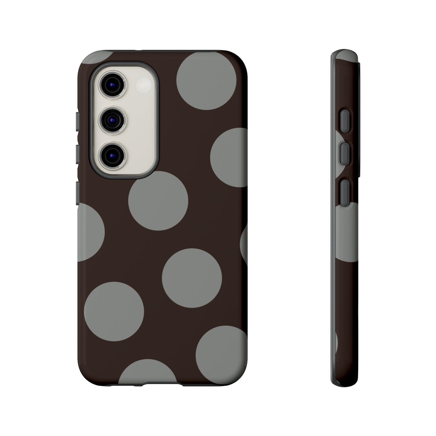 Polka Dot Tough Phone Case – Brown & Gray Retro Dot Protective Cover