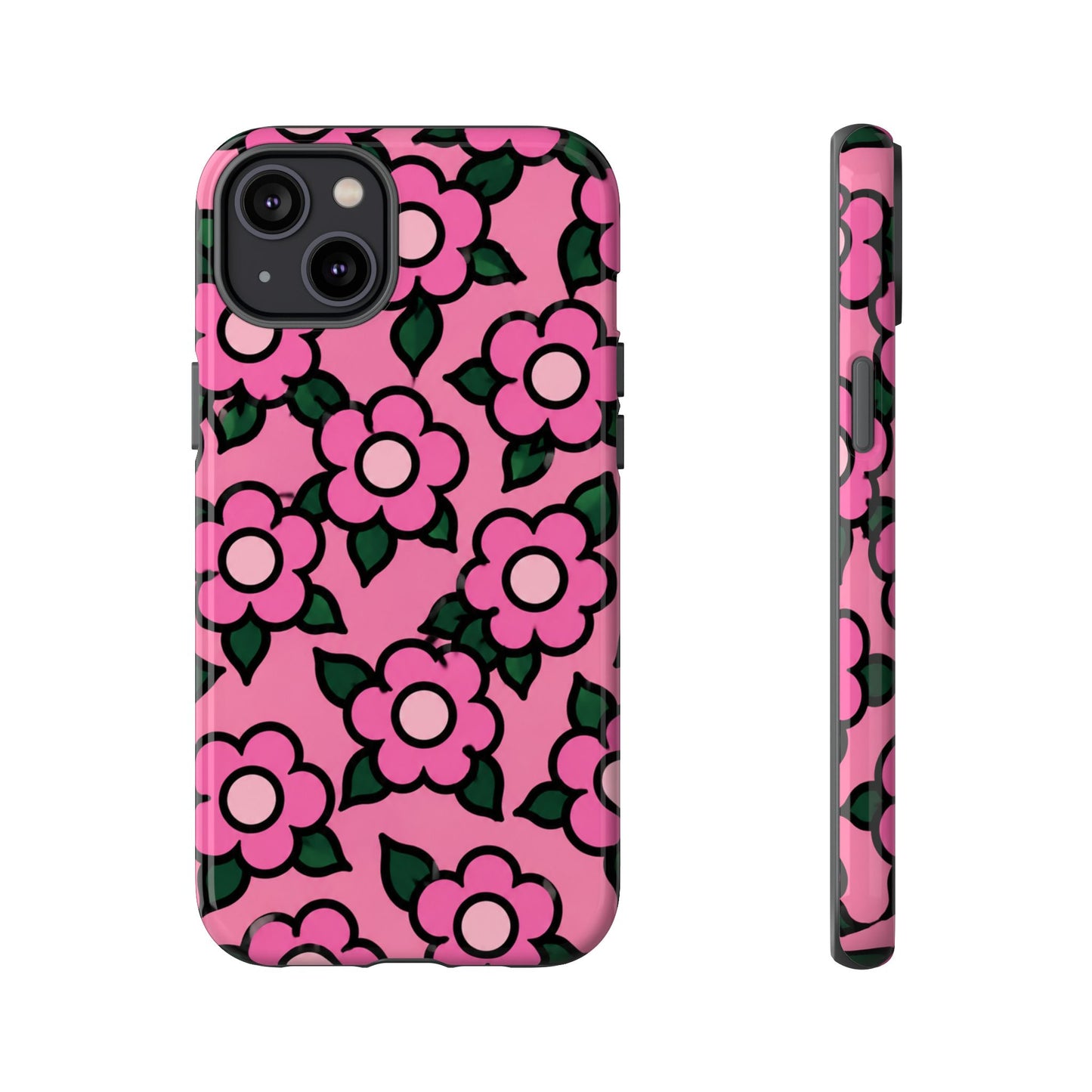 Pink Floral Tough Phone Case — Cute Retro Flower Protective Cover