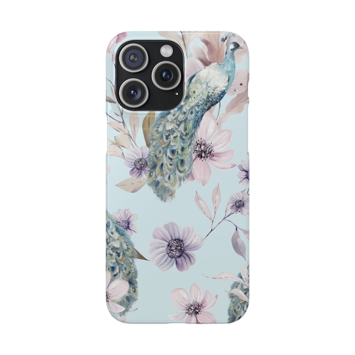 Watercolour Pastel Peacock Floral Snap Phone Case for Apple iPhone and Samsung Galaxy.