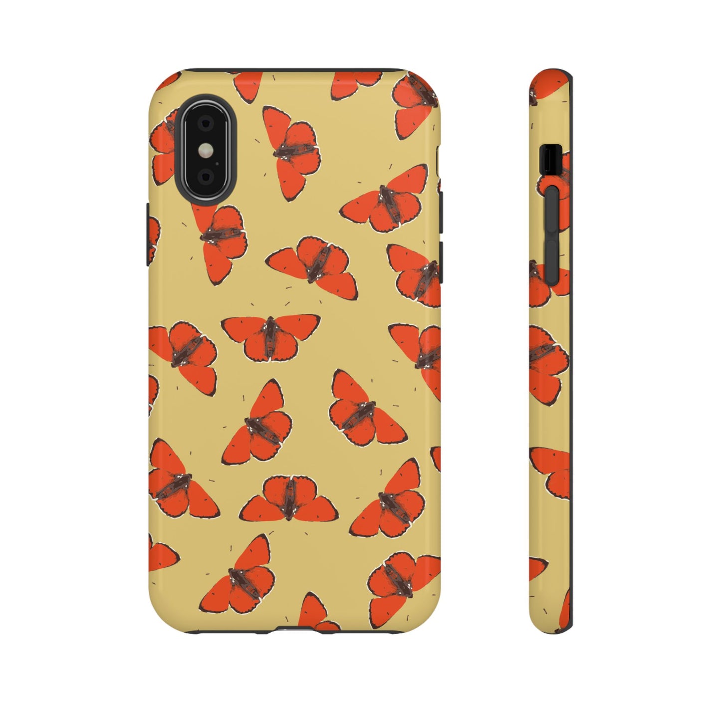 Red Butterfly Pattern Tough Phone Case — Retro Butterflies on Yellow