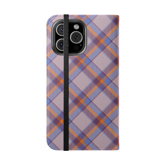 Tartan Flip Phone Case — purple & Orange Plaid Wallet Cover