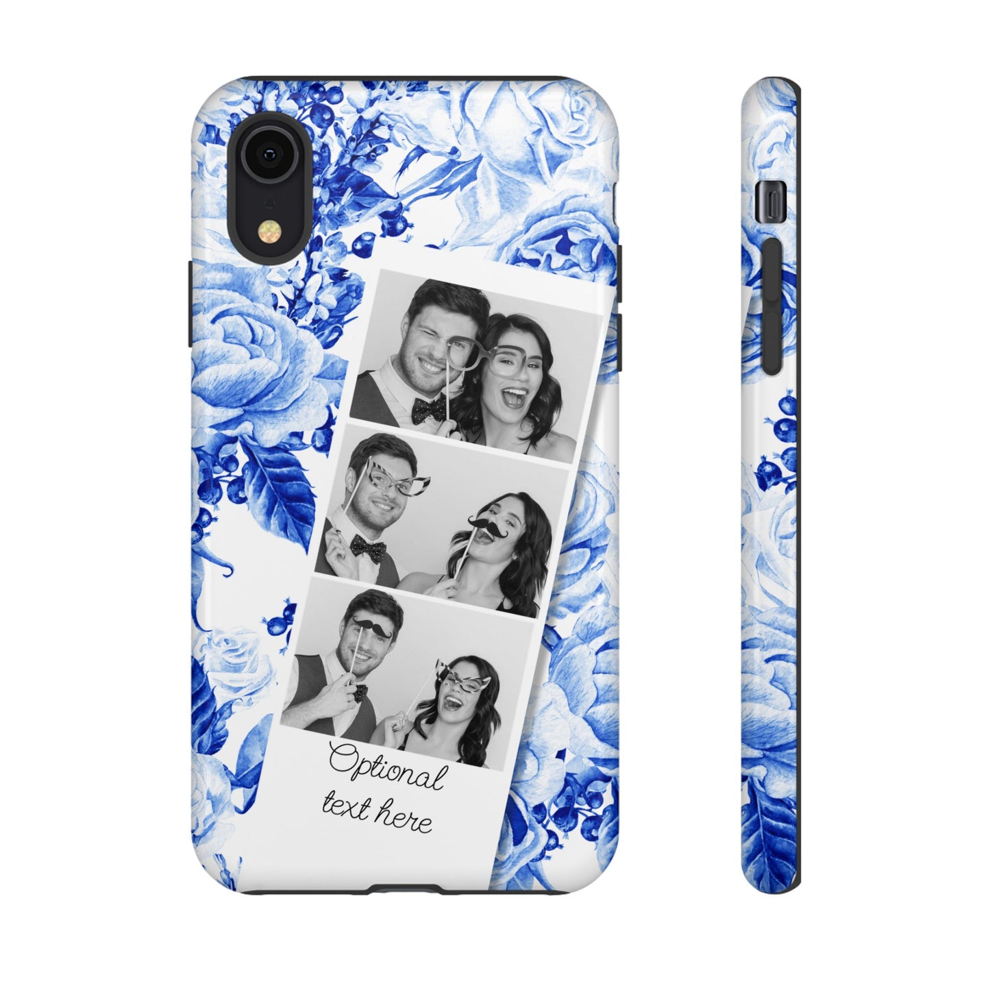 Three Photo Personalised Blue Floral Image Strip Custom Phone Case