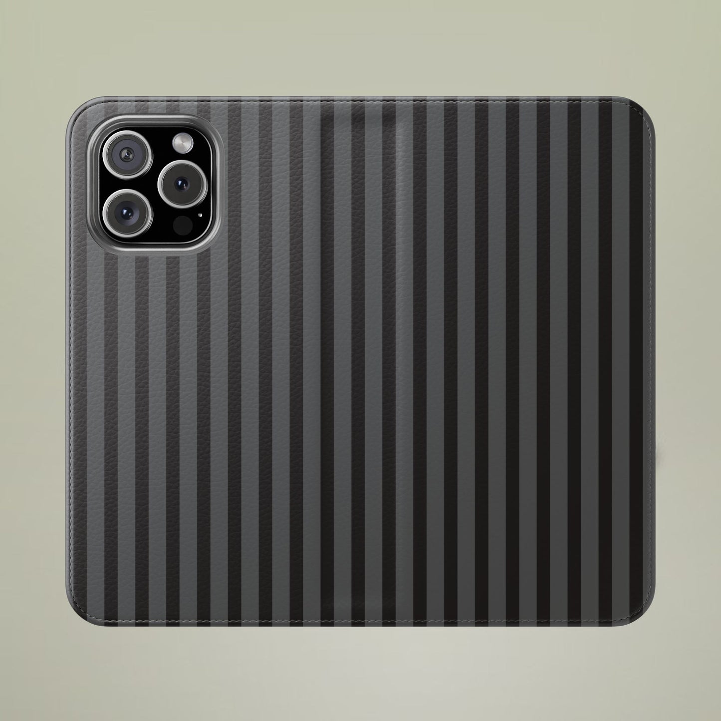 Striped Gray Flip Phone Case — Wallet Flip Case with Card Slots