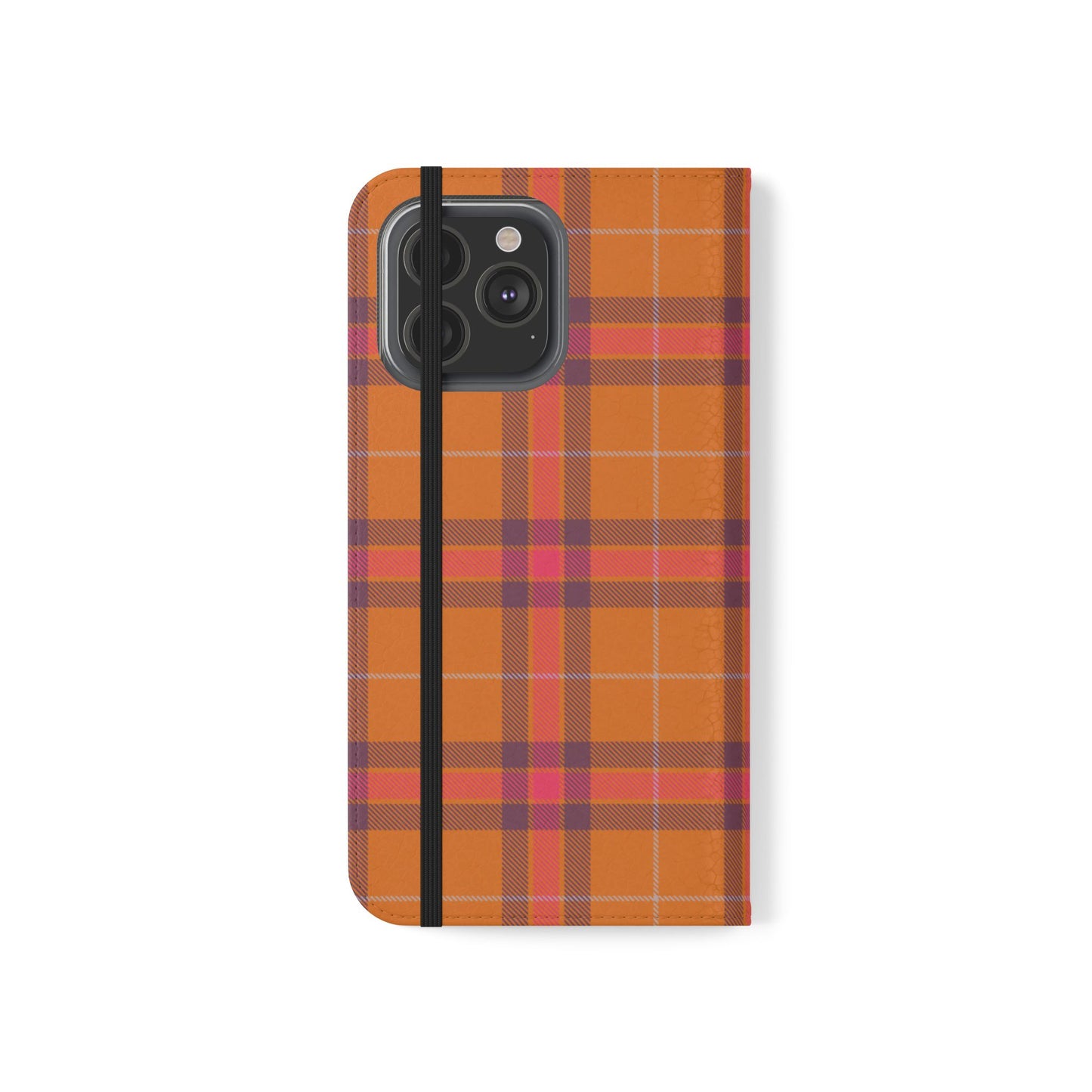 Tartan Flip Phone Case — Orange, Purple & Red Plaid Wallet Cover