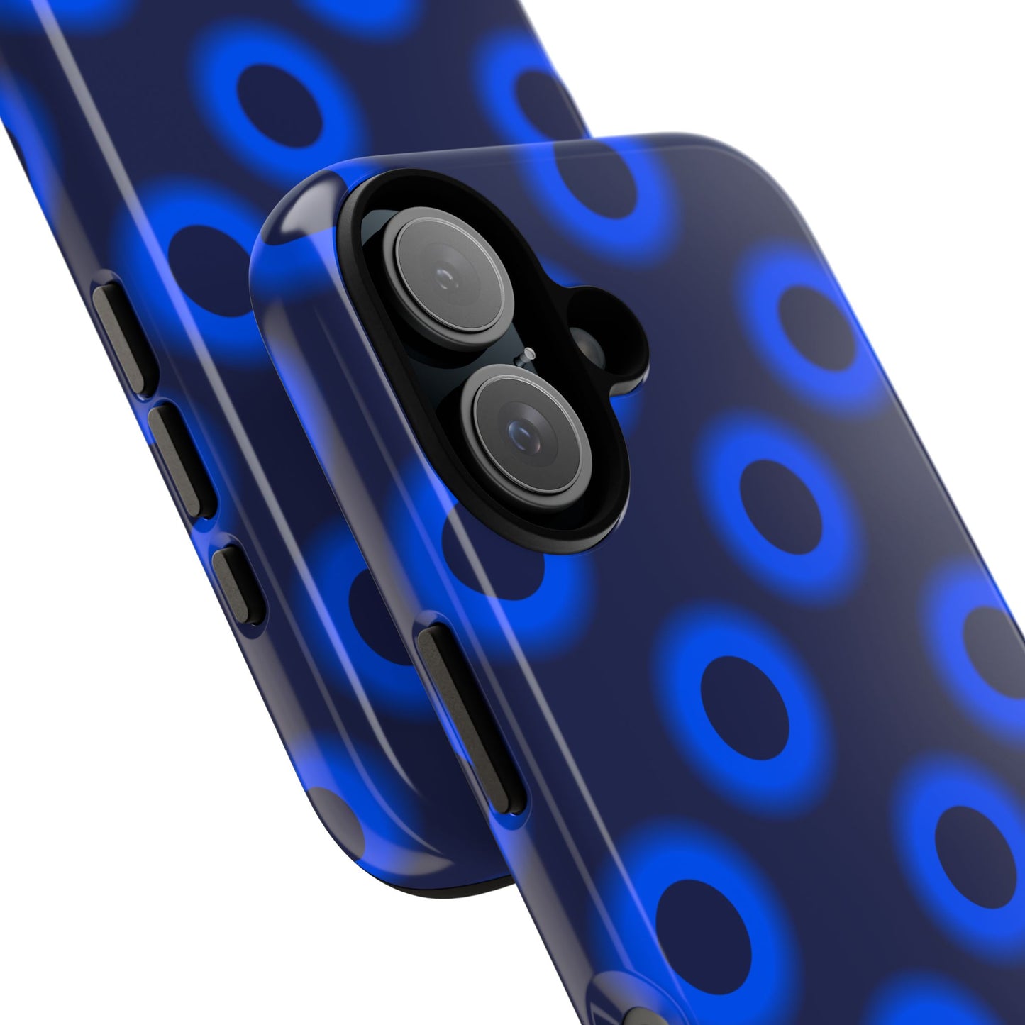 Blue Neon Dot Tough Phone Case — Protective iPhone Cover with Geometric Ring Pattern