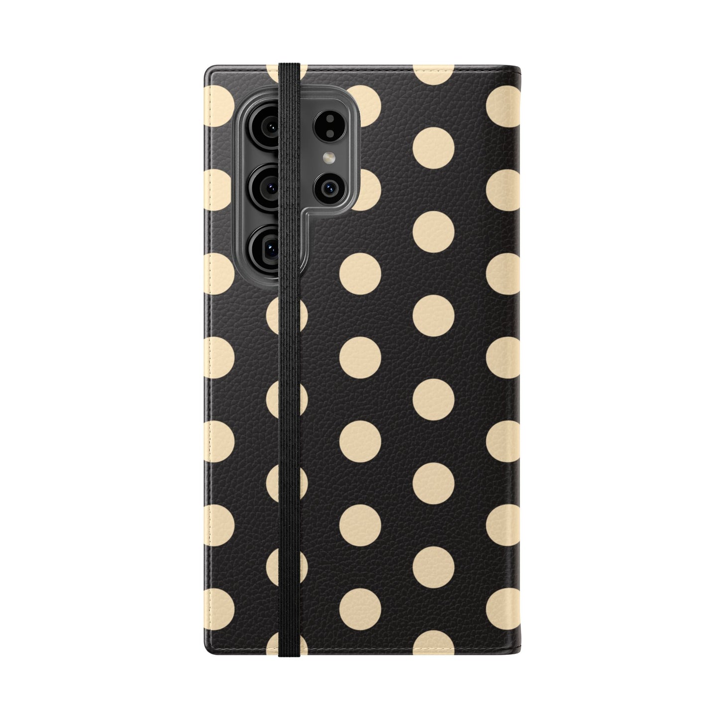 Polka Dot Flip Phone Case – Retro Black & Cream Wallet Cover
