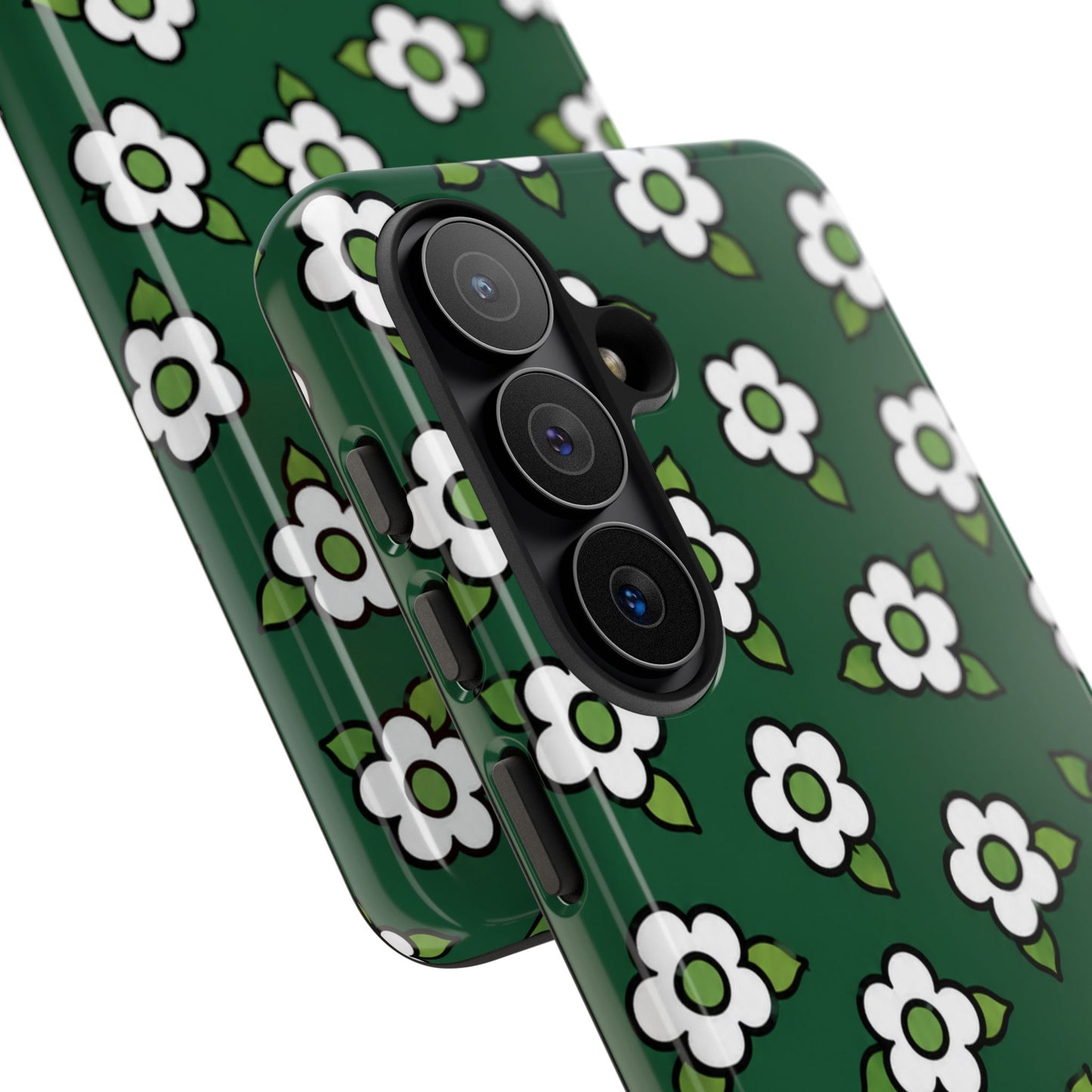 Floral Tough Case — Green White Daisy Protective Phone Cover